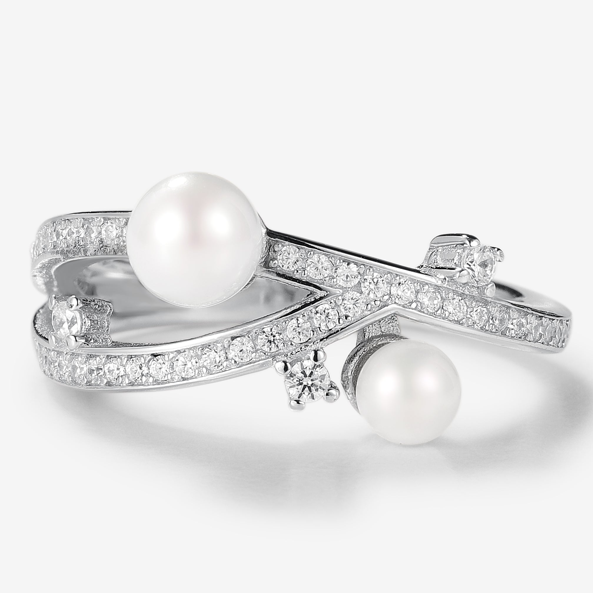 Gemini Zodiac Pearl Engagement Ring with Moissanite accents