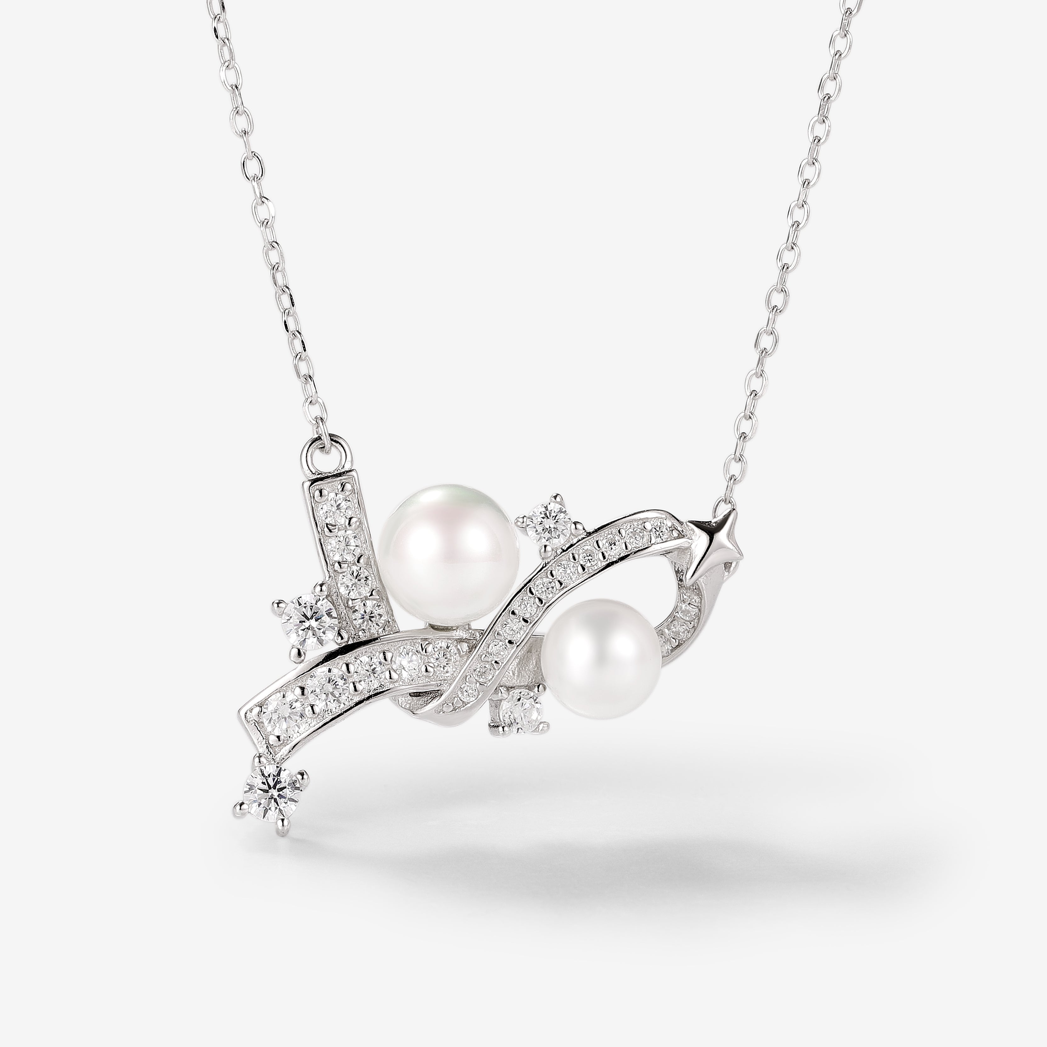 Gemini Zodiac Pearl Necklace - Elegant Silver Necklace