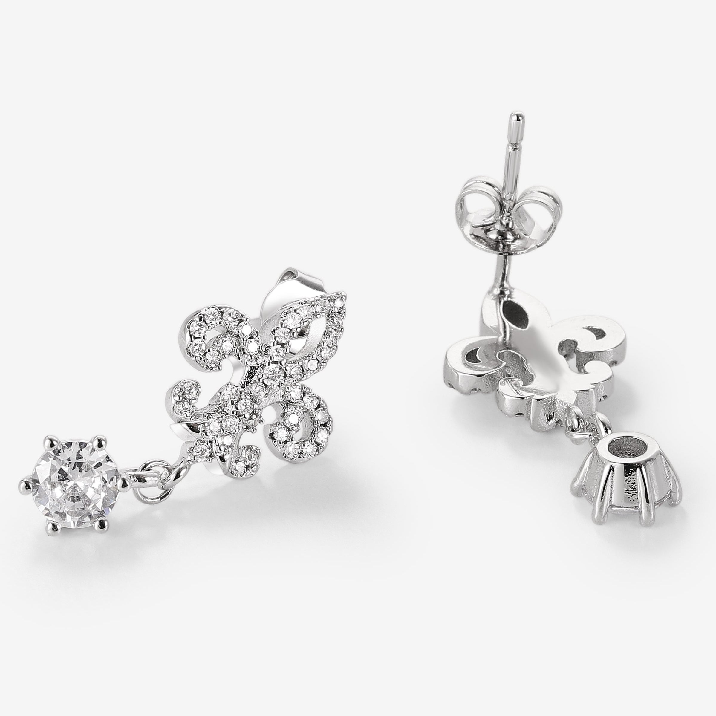 Lahela Jewelry Silver Fleur-de-lis Earrings with Gemstones