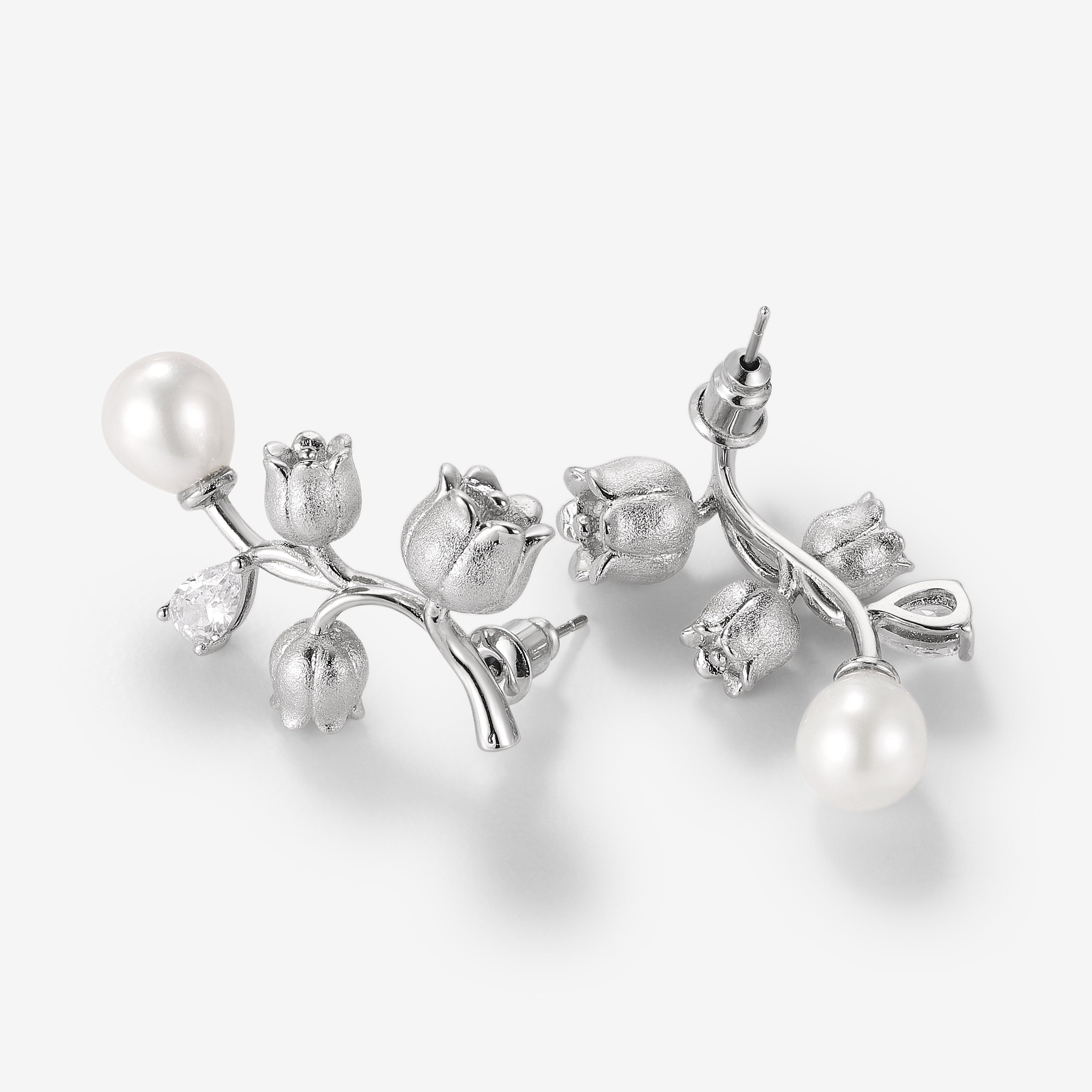 Lahela Jewelry Lily of the Valley earrings set with pearls