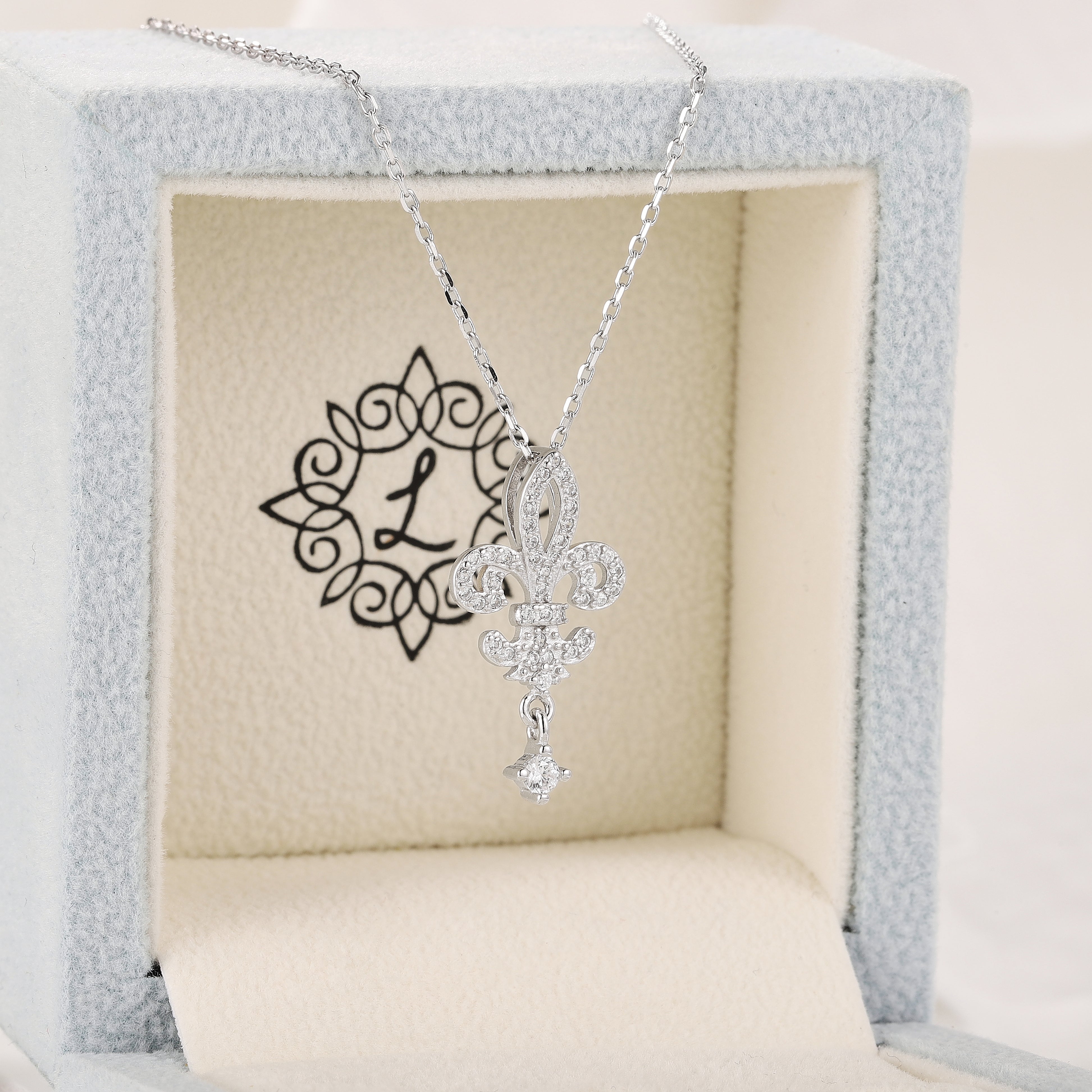 Fleur de Lis Diamond Necklace in Gift Box