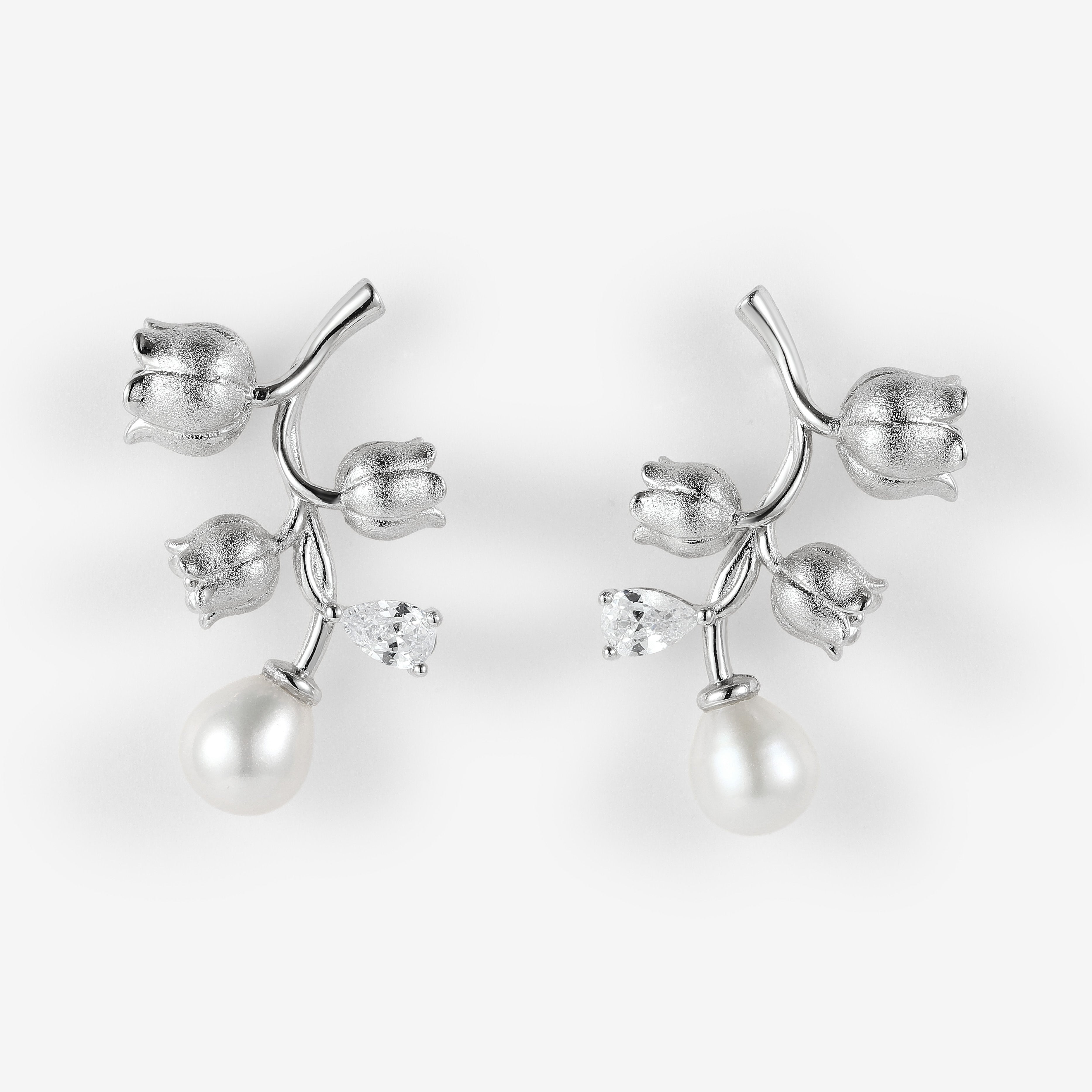 Lahela Jewelry Lily of the Valley Earrings with Pearl Drops