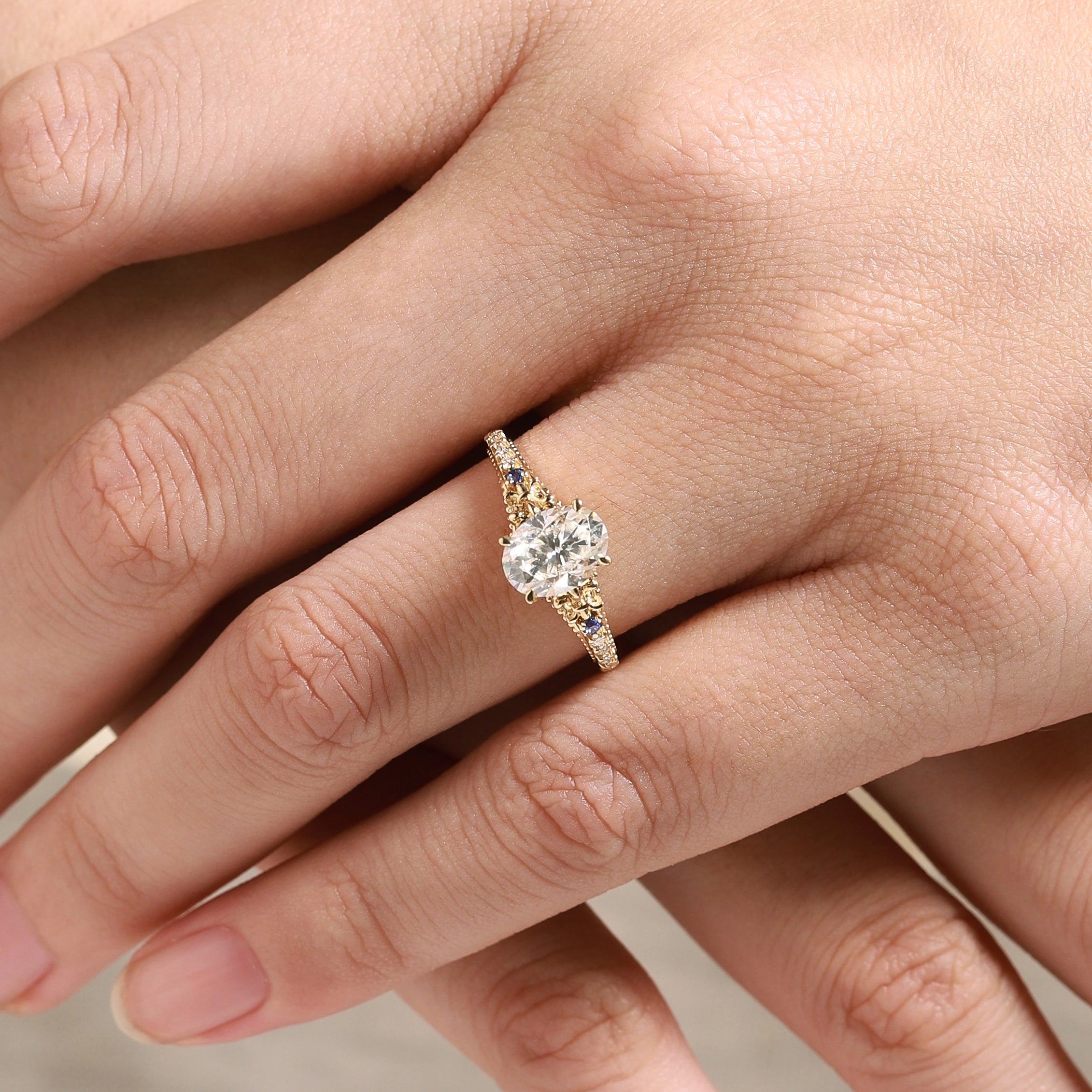 Vintage Victorian Oval Cut Moissanite Engagement Ring - Lahela Jewelry