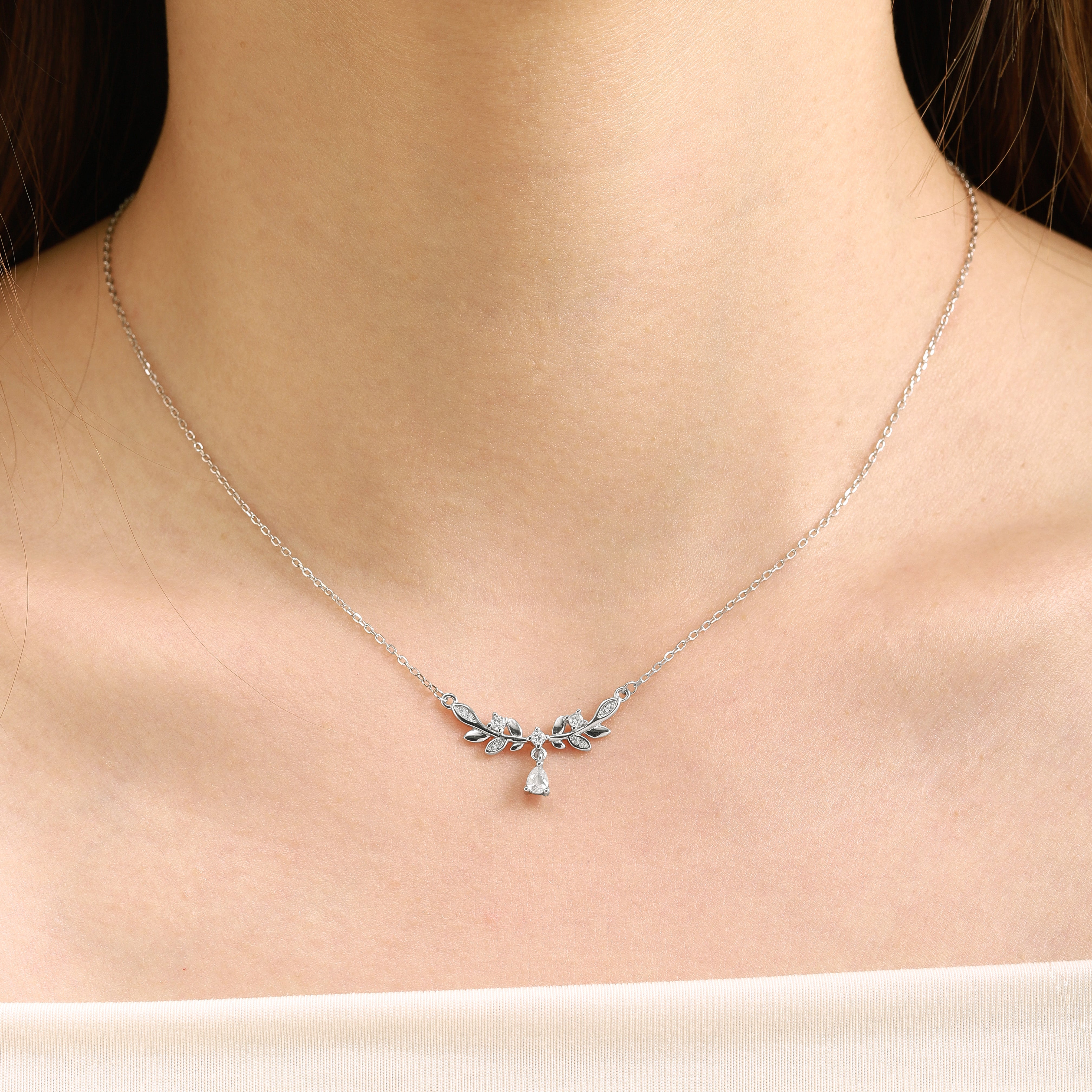 Silver leaf necklace gift for her