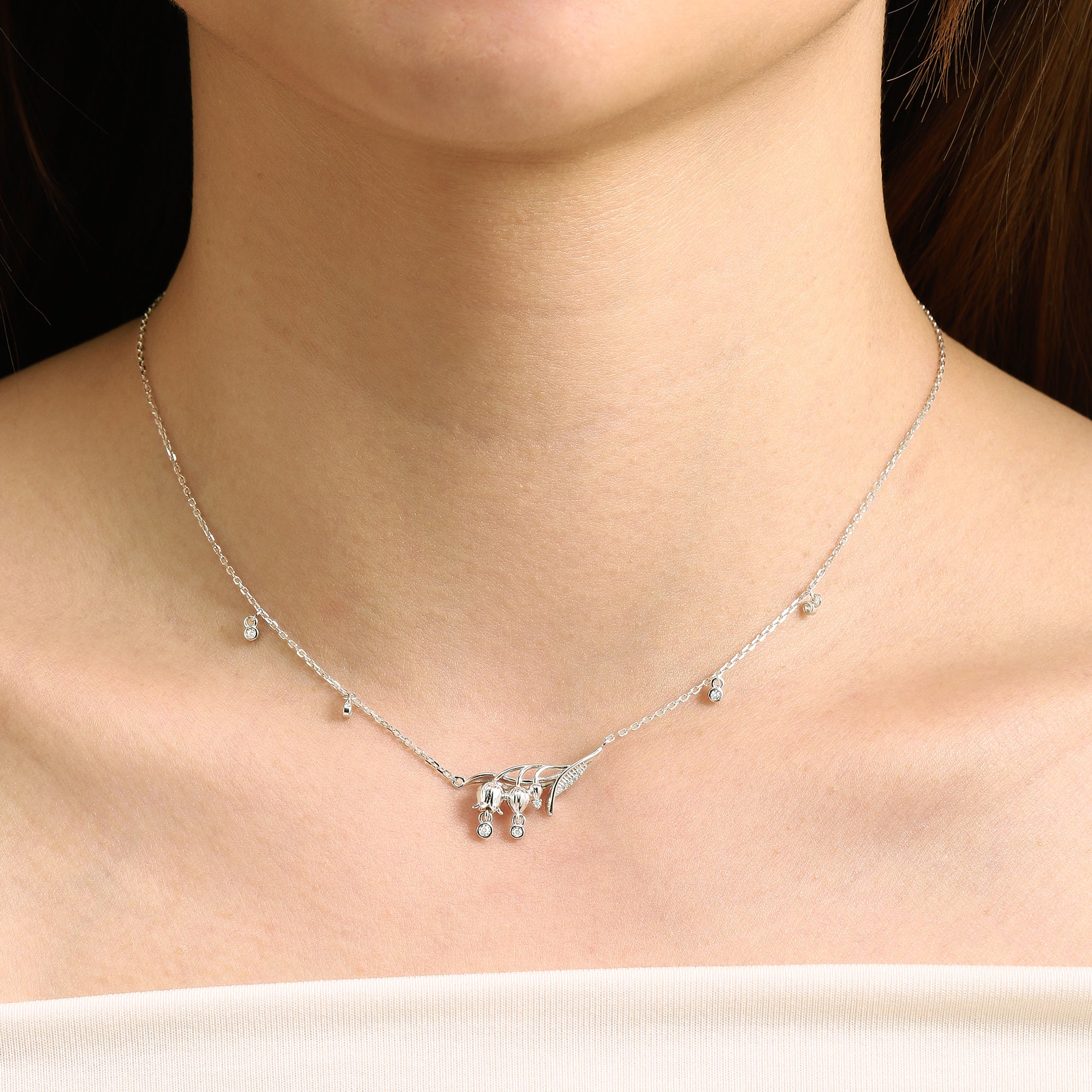 Silver Lily of the Valley pendant necklace