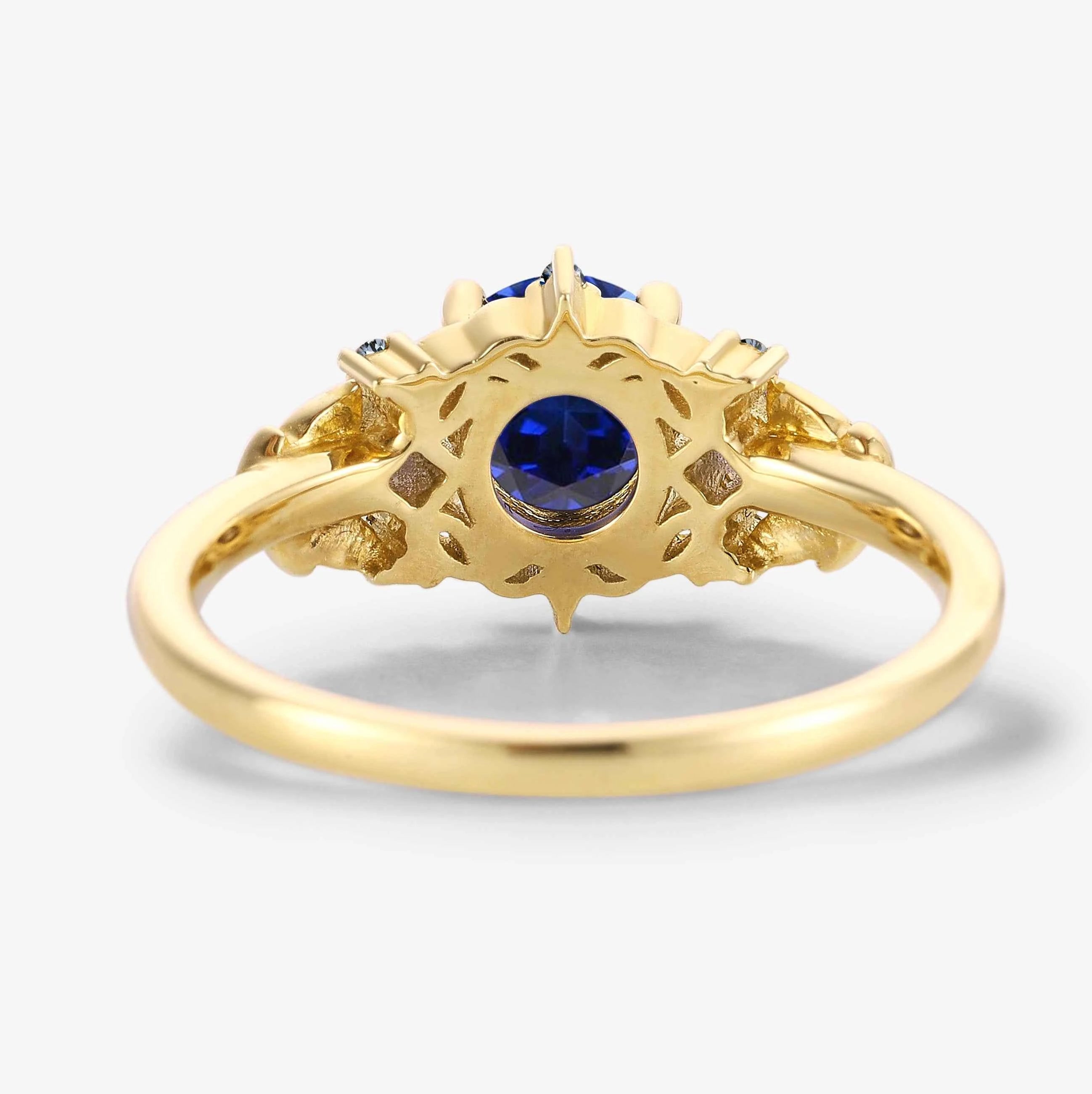 Vintage Leaf Stackable Round Sapphire Engagement Ring