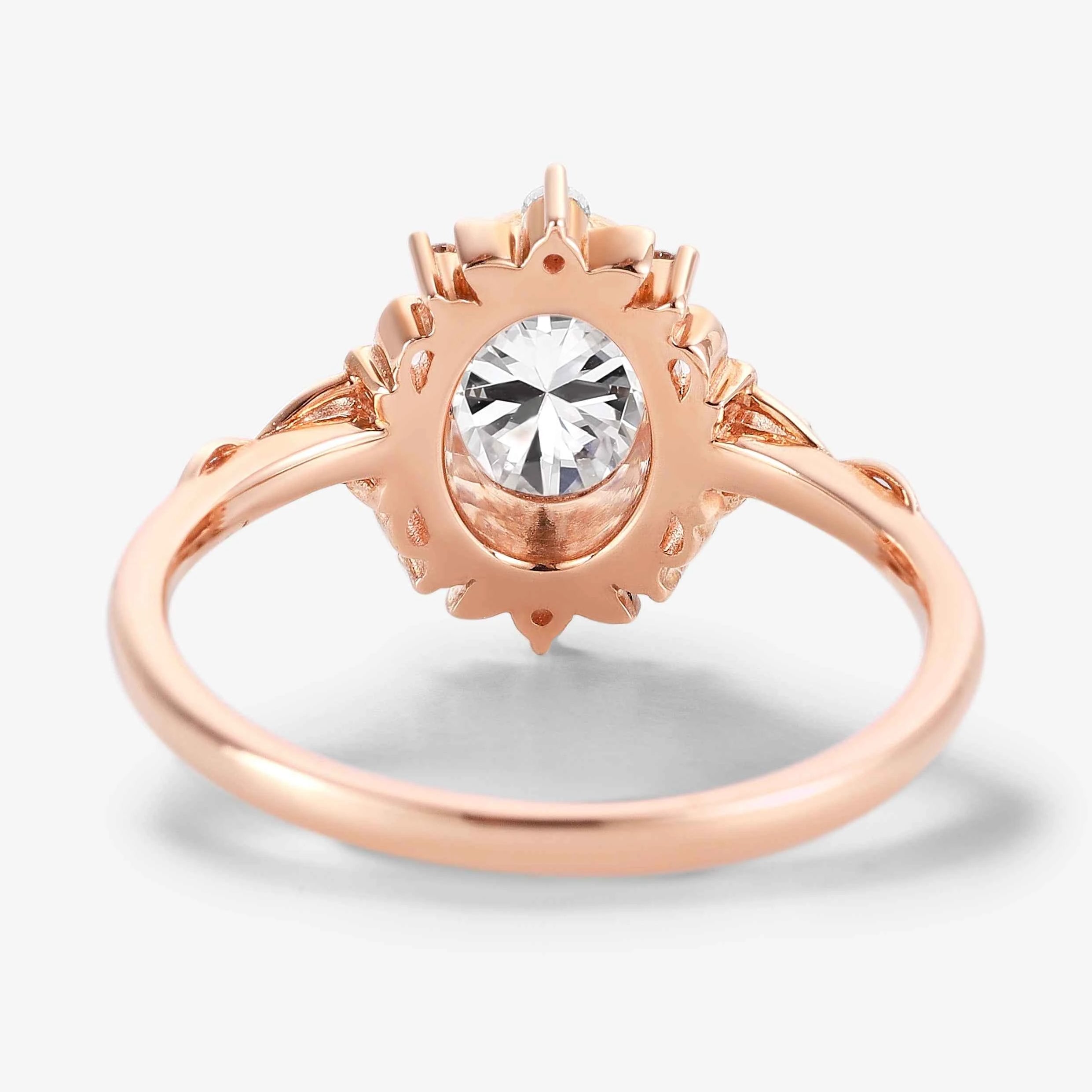 Vintage Leaf-Accented Oval-Cut Moissanite Engagement Ring