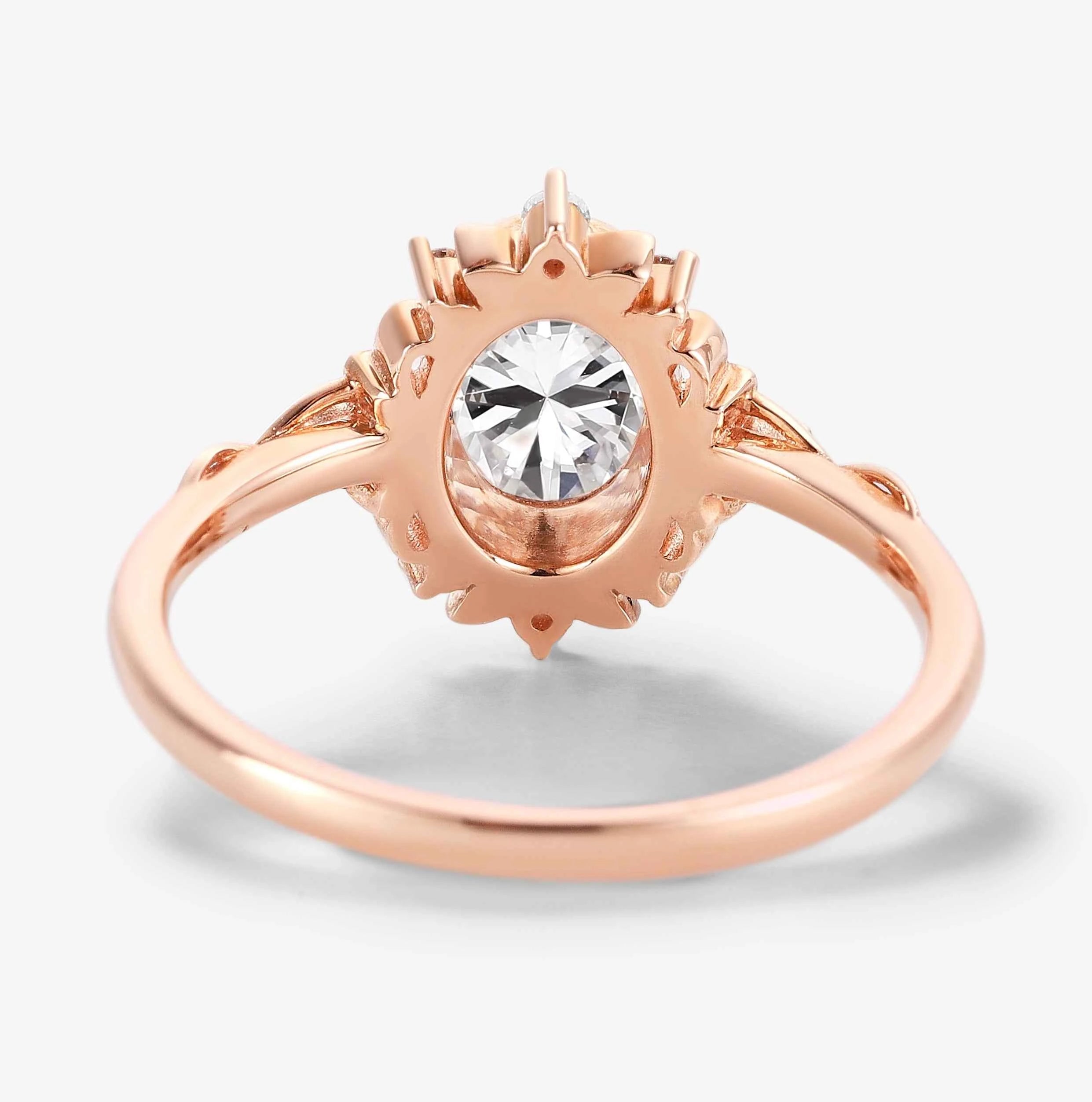 Vintage Leaf-Accented Oval-Cut Moissanite Engagement Ring