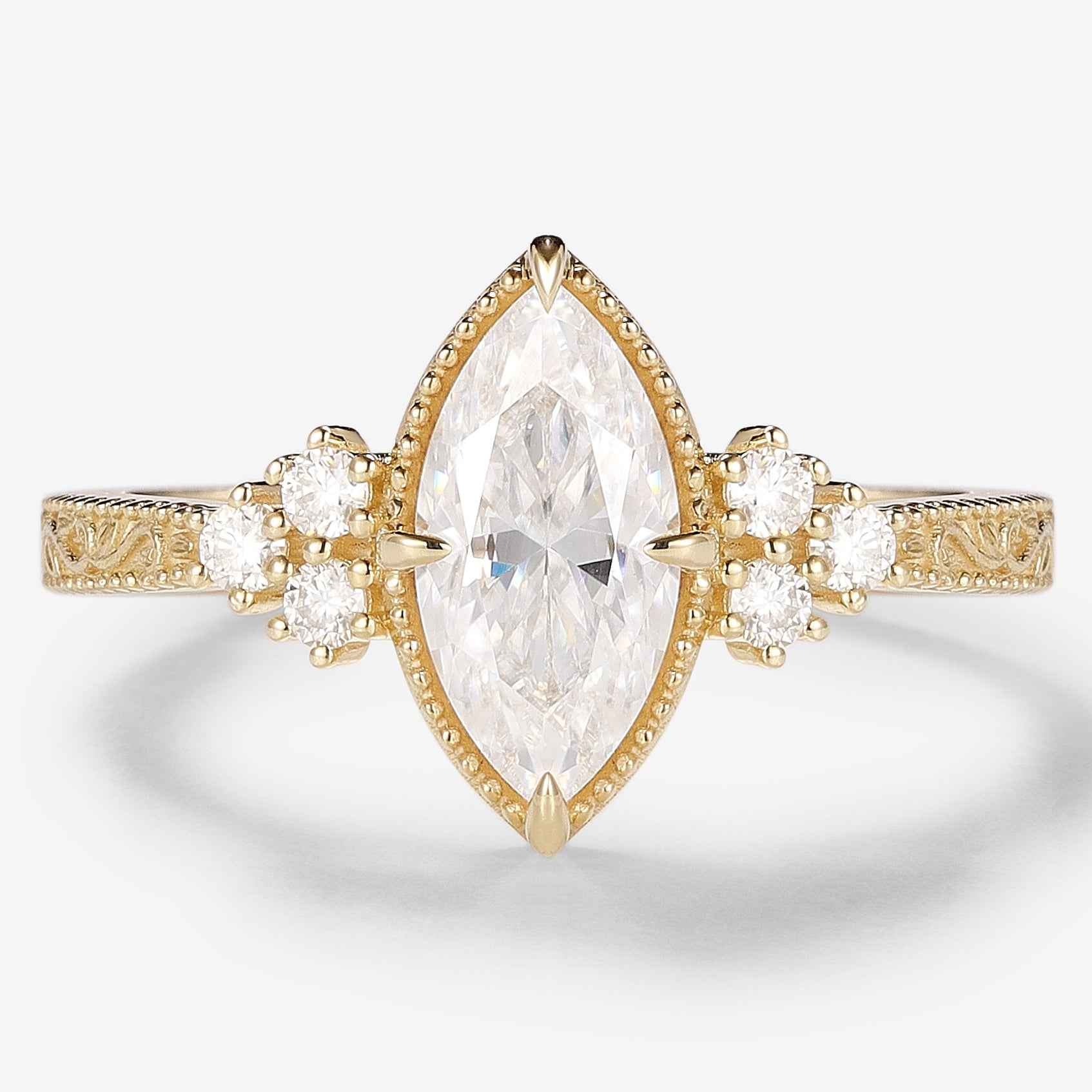 Vintage Victorian Style Marquise Cut 3ct Moissanite Ring