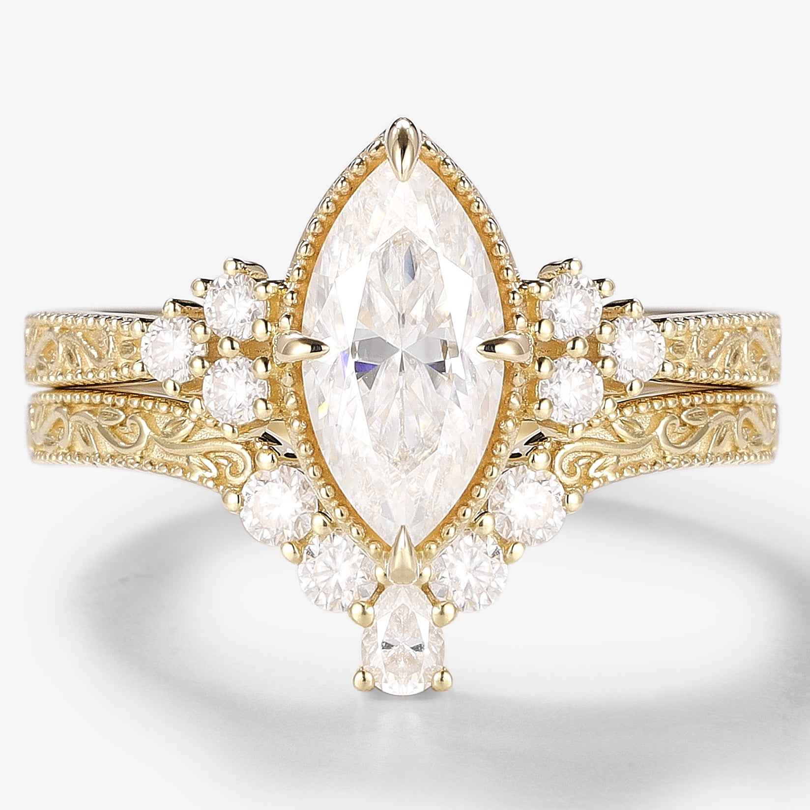 Marquise Cut 3ct Moissanite Vintage Victorian Style Ring Sets 2pcs