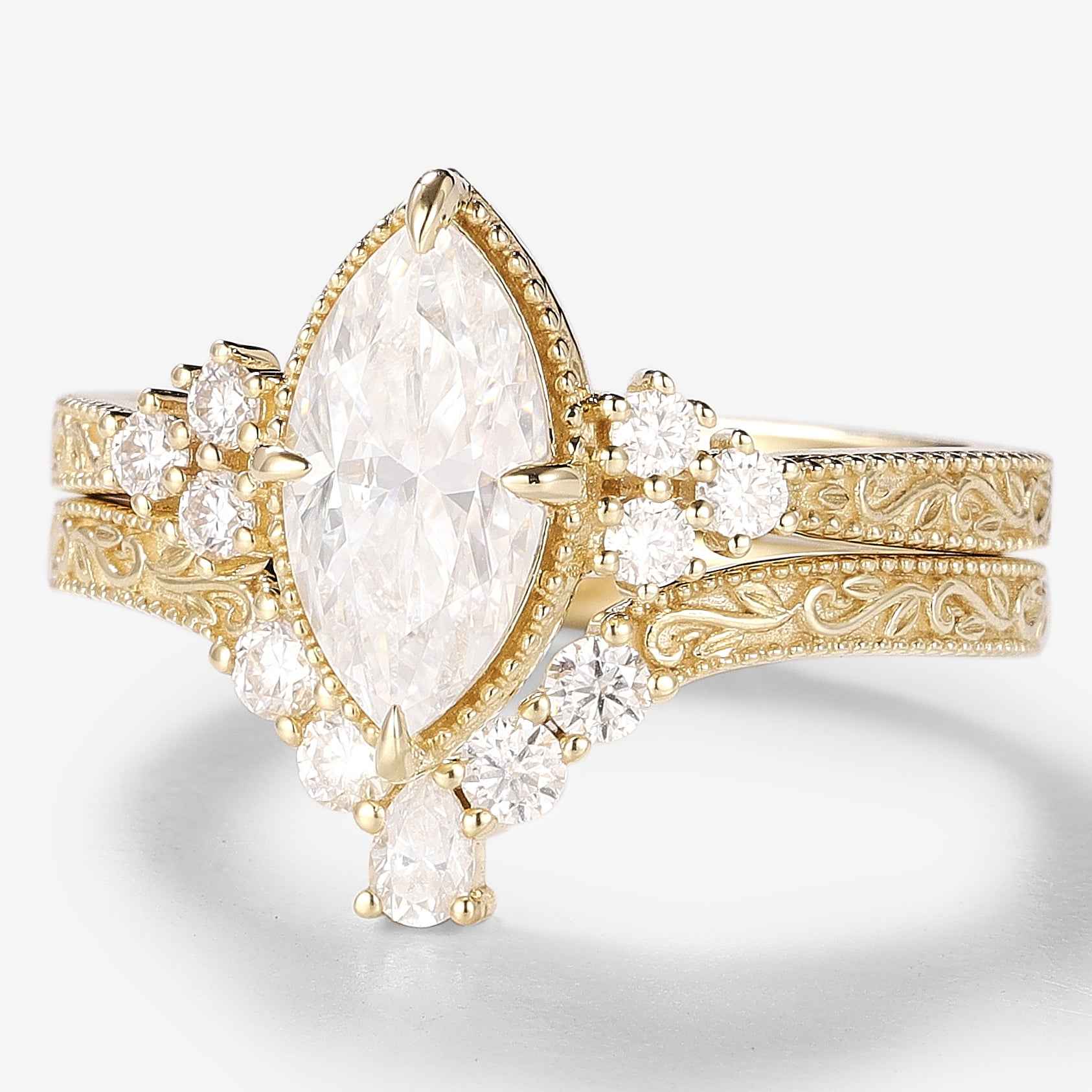 Marquise Cut 3ct Moissanite Vintage Victorian Style Ring Sets 2pcs