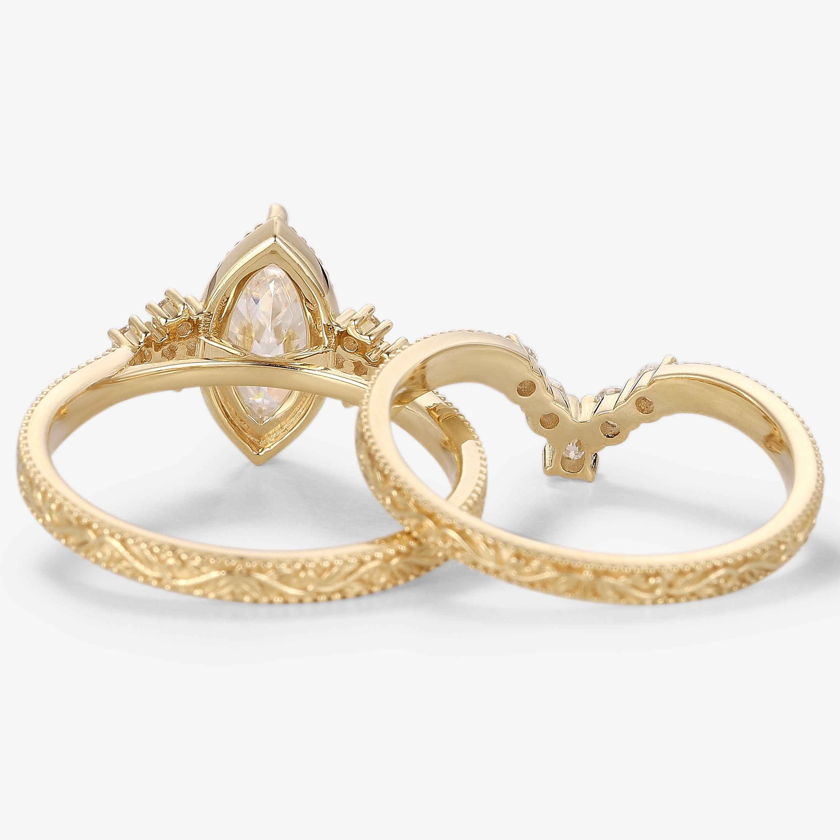 Marquise Cut 3ct Moissanite Vintage Victorian Style Ring Sets 2pcs