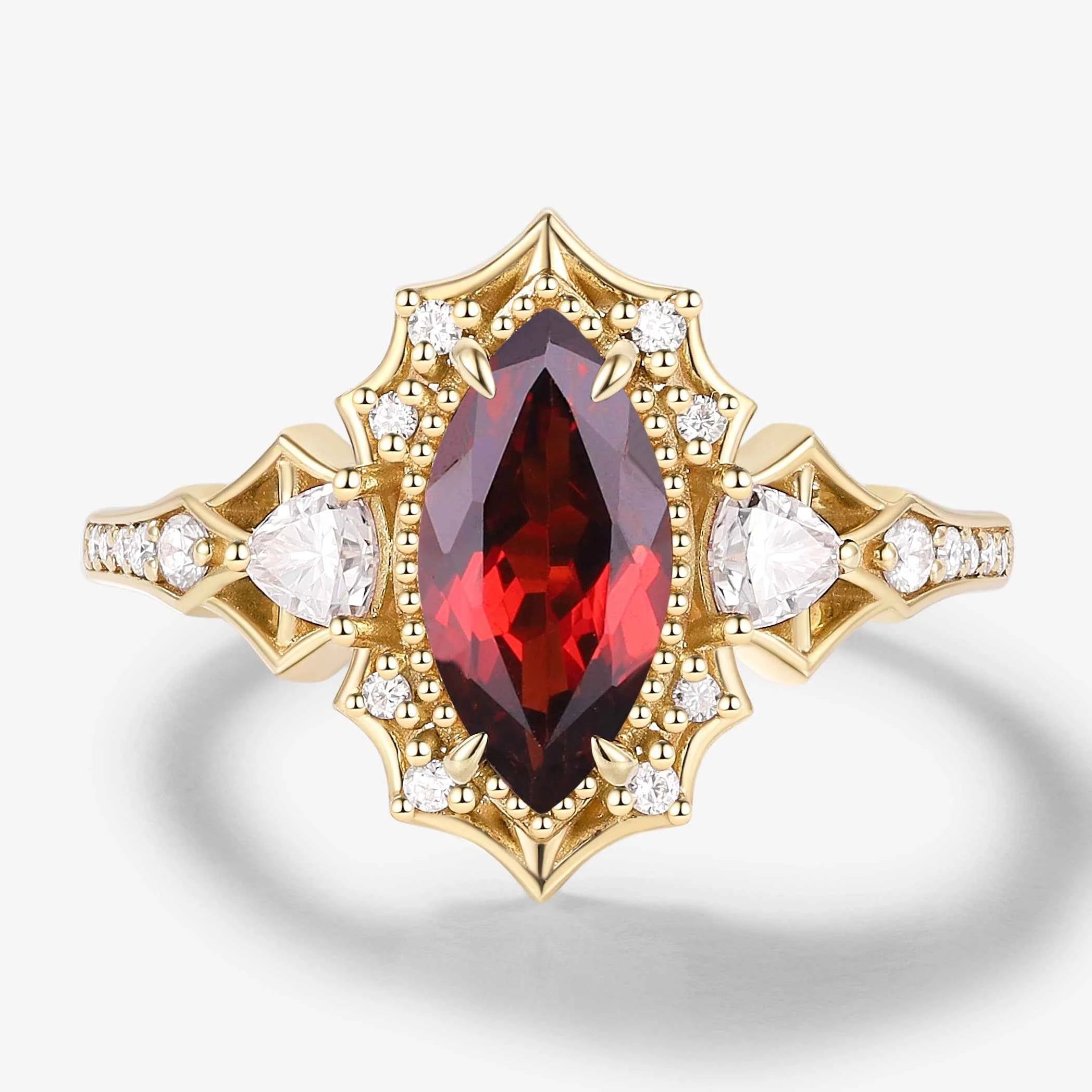 Vintage Halo Bat & Animal Inspired Marquise Cut Ruby Engagement Ring