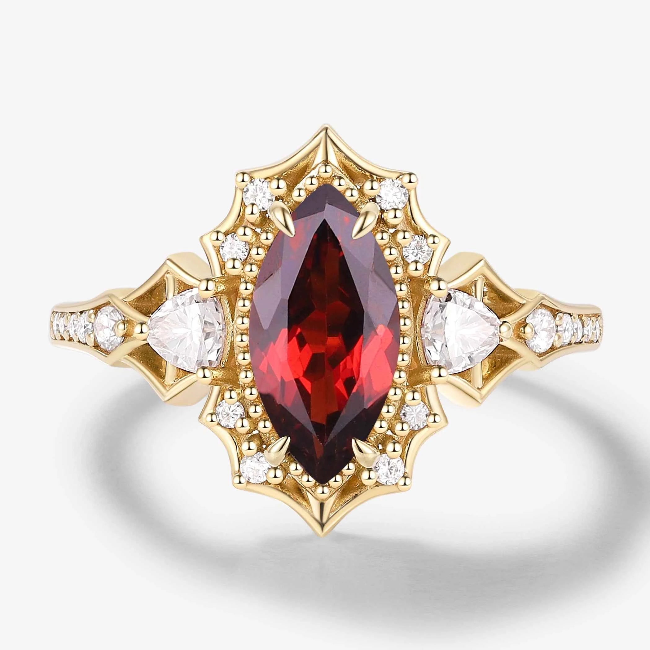 Vintage Halo Bat & Animal Inspired Marquise Cut Ruby Engagement Ring