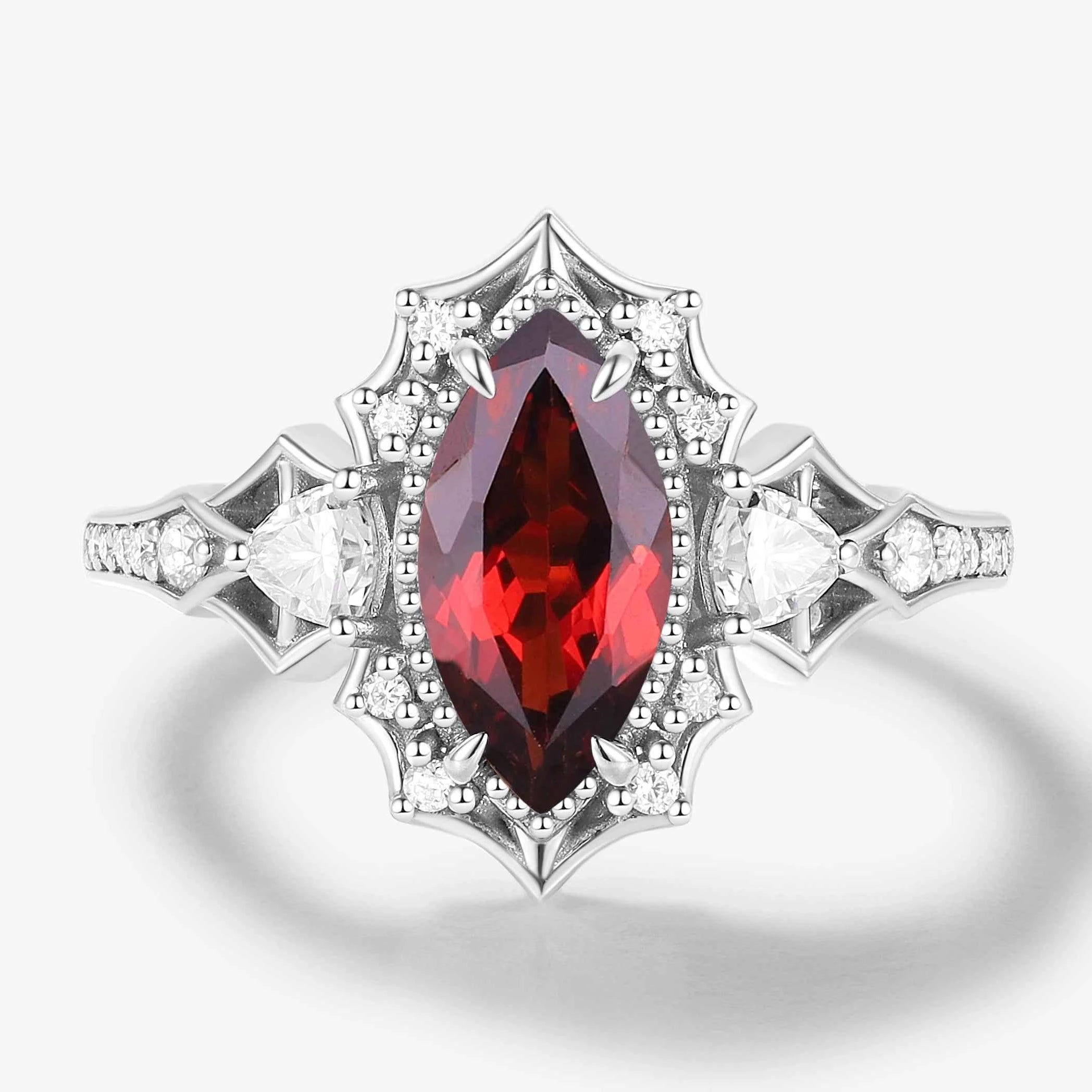 Vintage Halo Bat & Animal Inspired Marquise Cut Ruby Engagement Ring