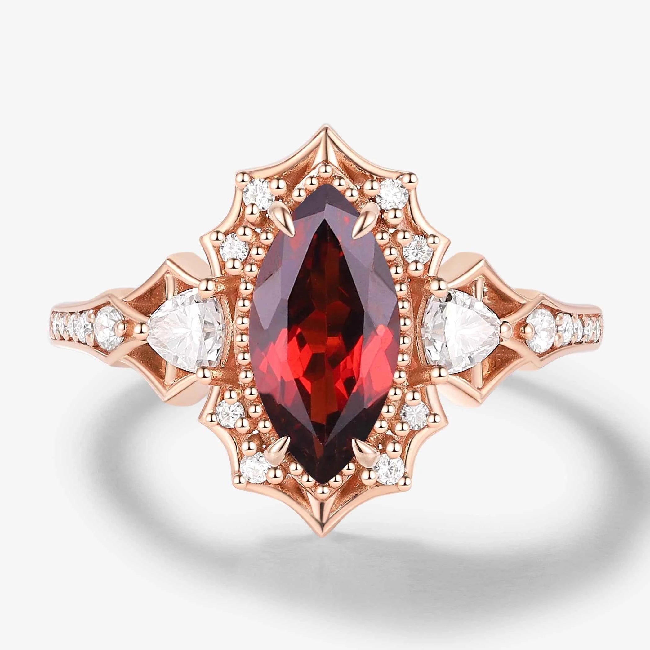 Vintage Halo Bat & Animal Inspired Marquise Cut Ruby Engagement Ring