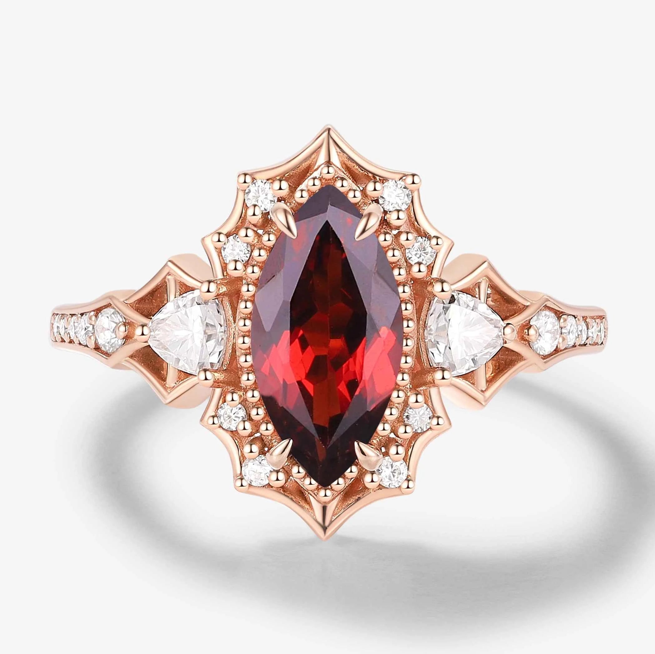 Vintage Halo Bat & Animal Inspired Marquise Cut Ruby Engagement Ring