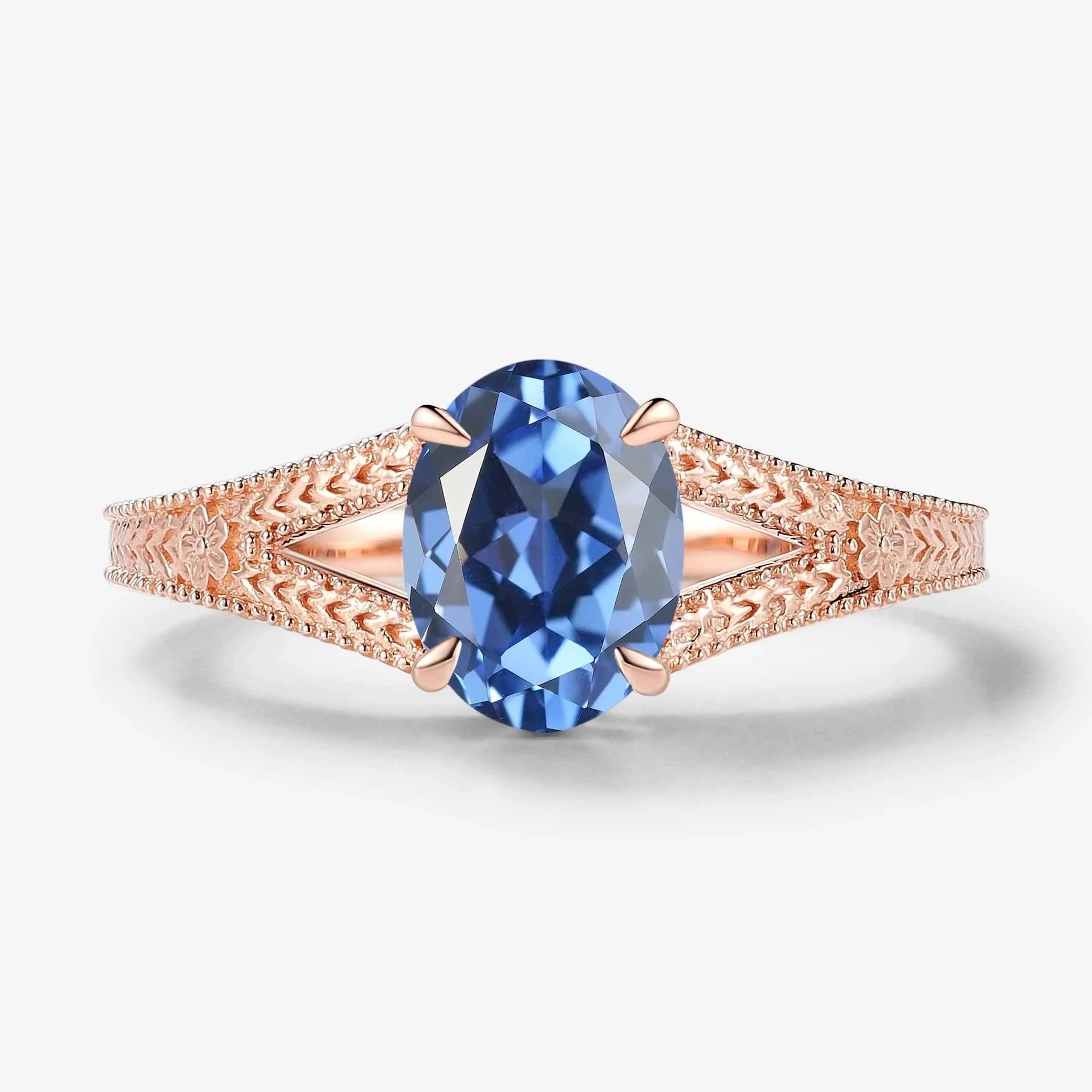 Nature-Inspired Leaf & Flower Oval Sapphire Engagement Ring