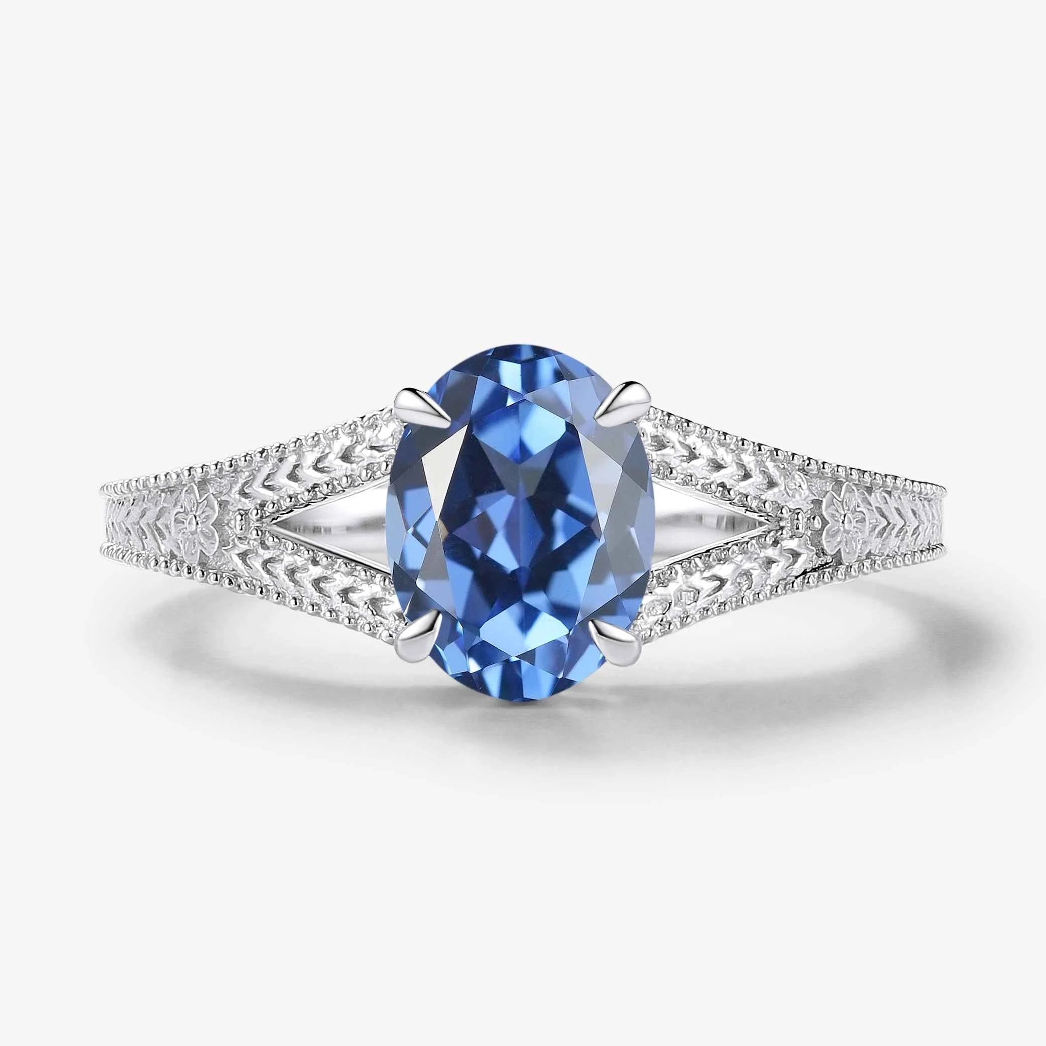 Nature-Inspired Leaf & Flower Oval Sapphire Engagement Ring