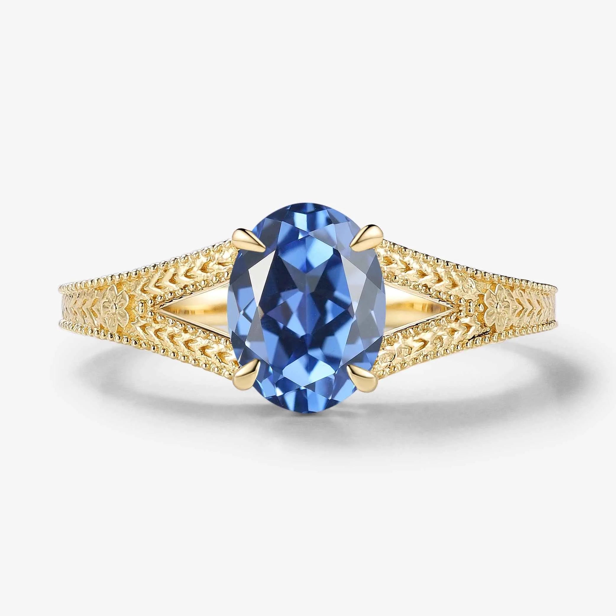 Nature-Inspired Leaf & Flower Oval Sapphire Engagement Ring