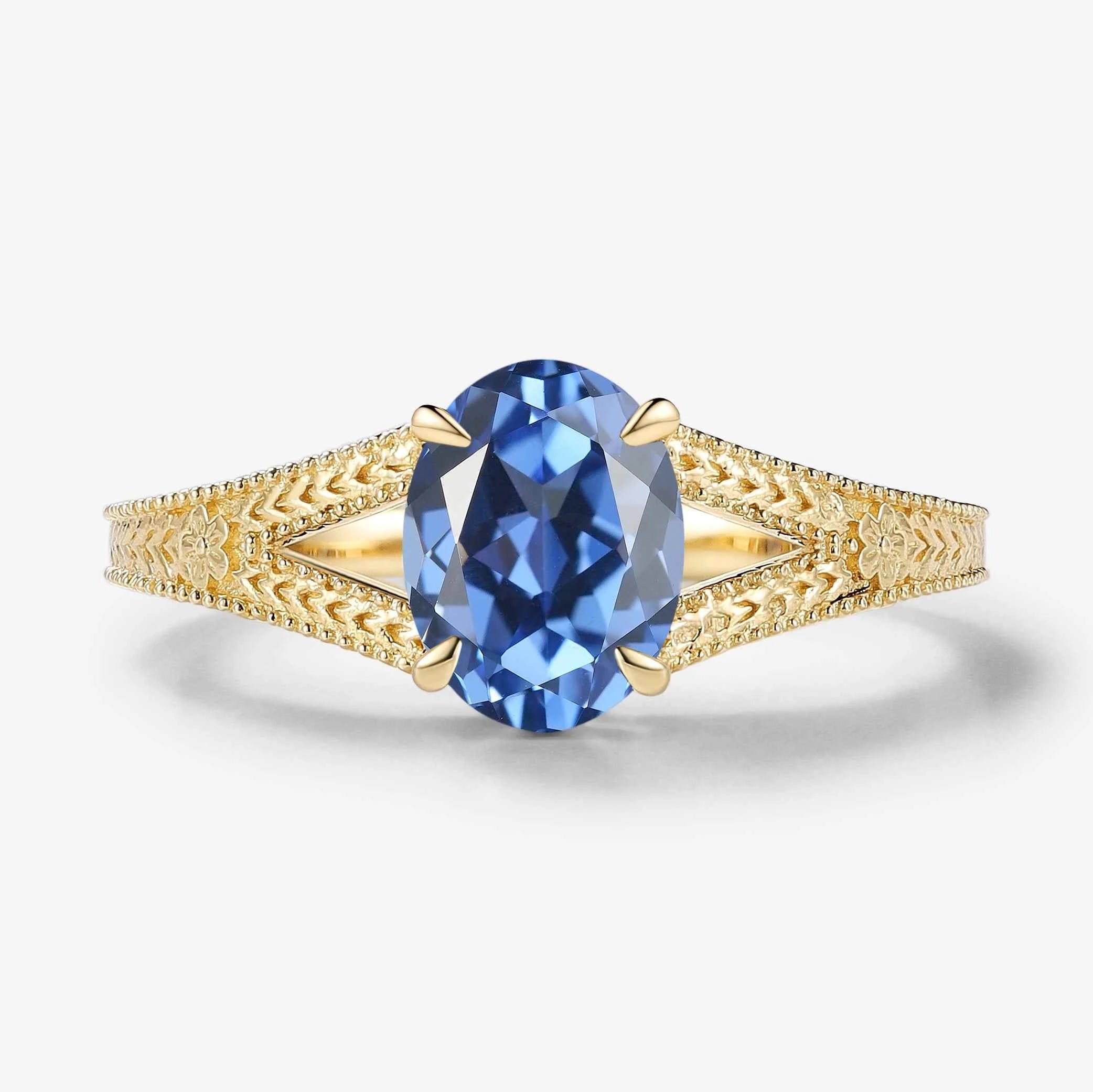 Nature-Inspired Leaf & Flower Oval Sapphire Engagement Ring