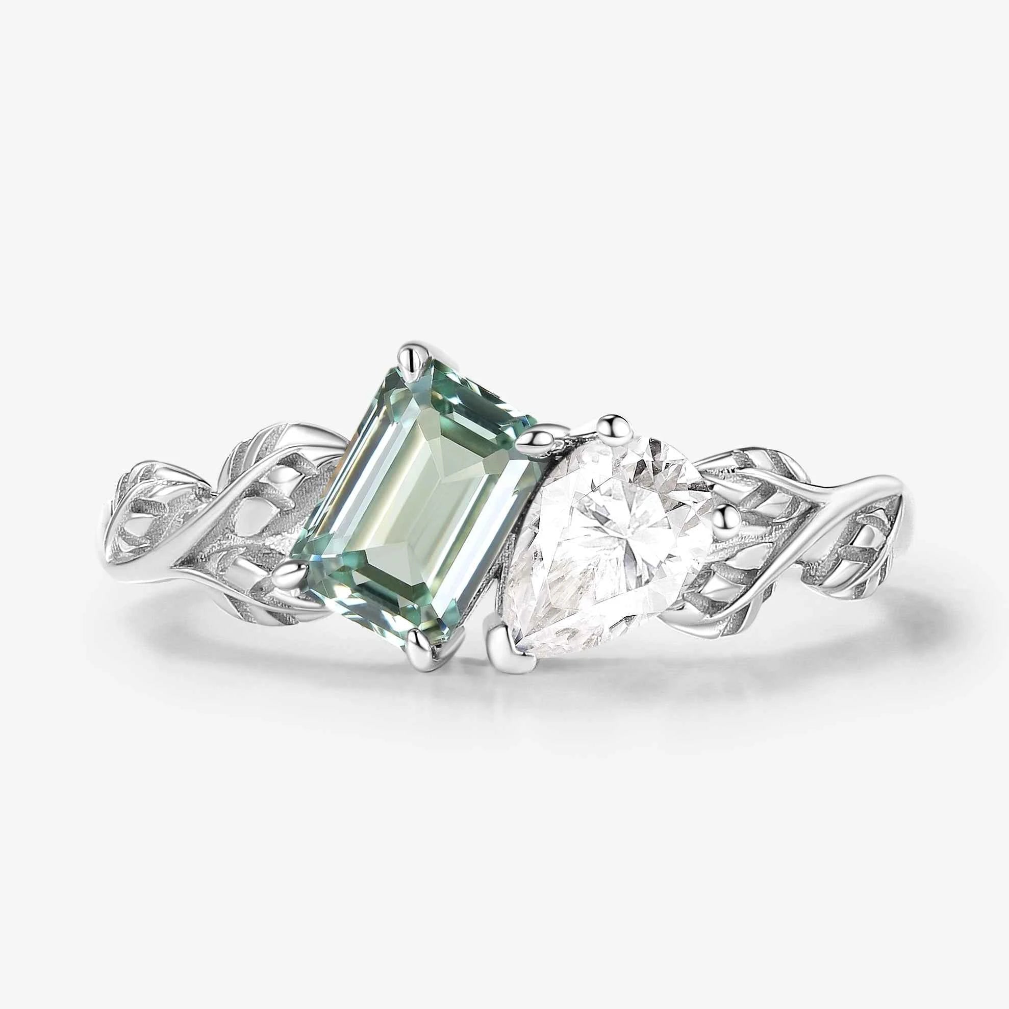 Nature Inspired Leaf 2-Stone Toi et Moi Engagement Ring