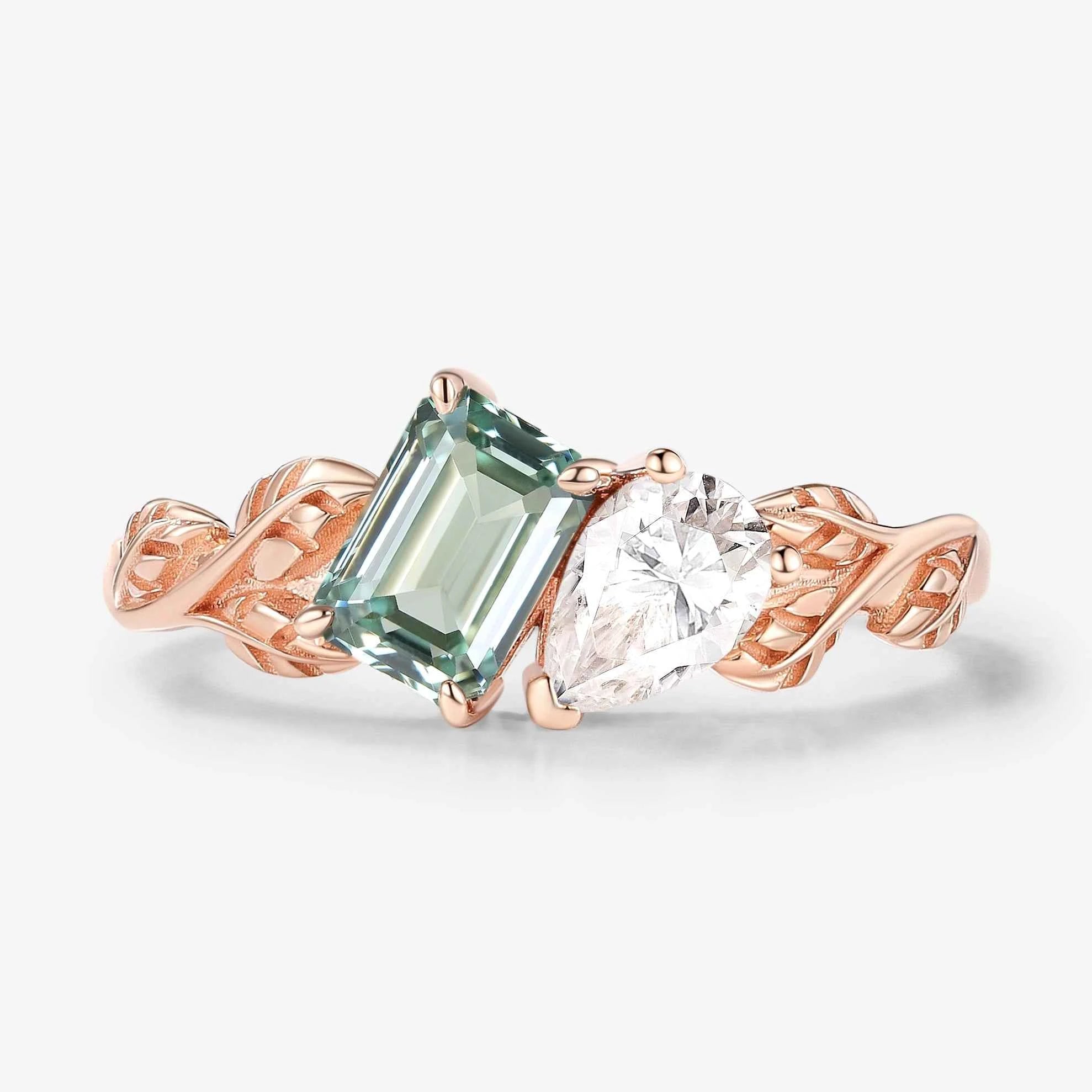 Nature Inspired Leaf 2-Stone Toi et Moi Engagement Ring