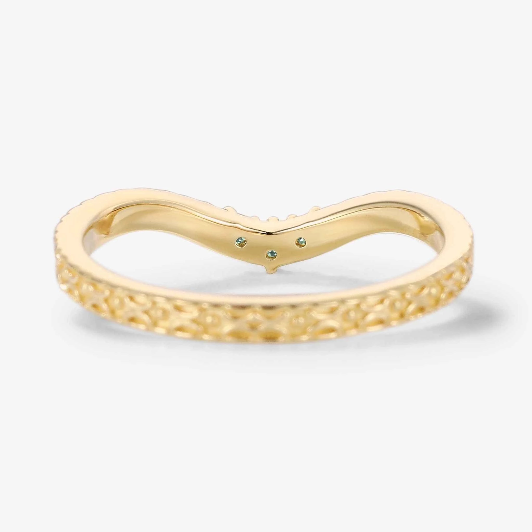 Vintage Engraved Green Sapphire Curved Wedding Band