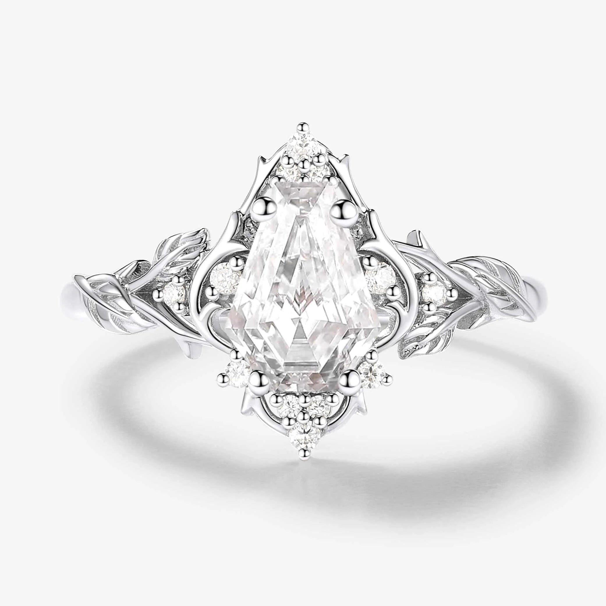 Nature-Inspired Coffin Cut Moissanite Thorn & Leaf Engagement Ring
