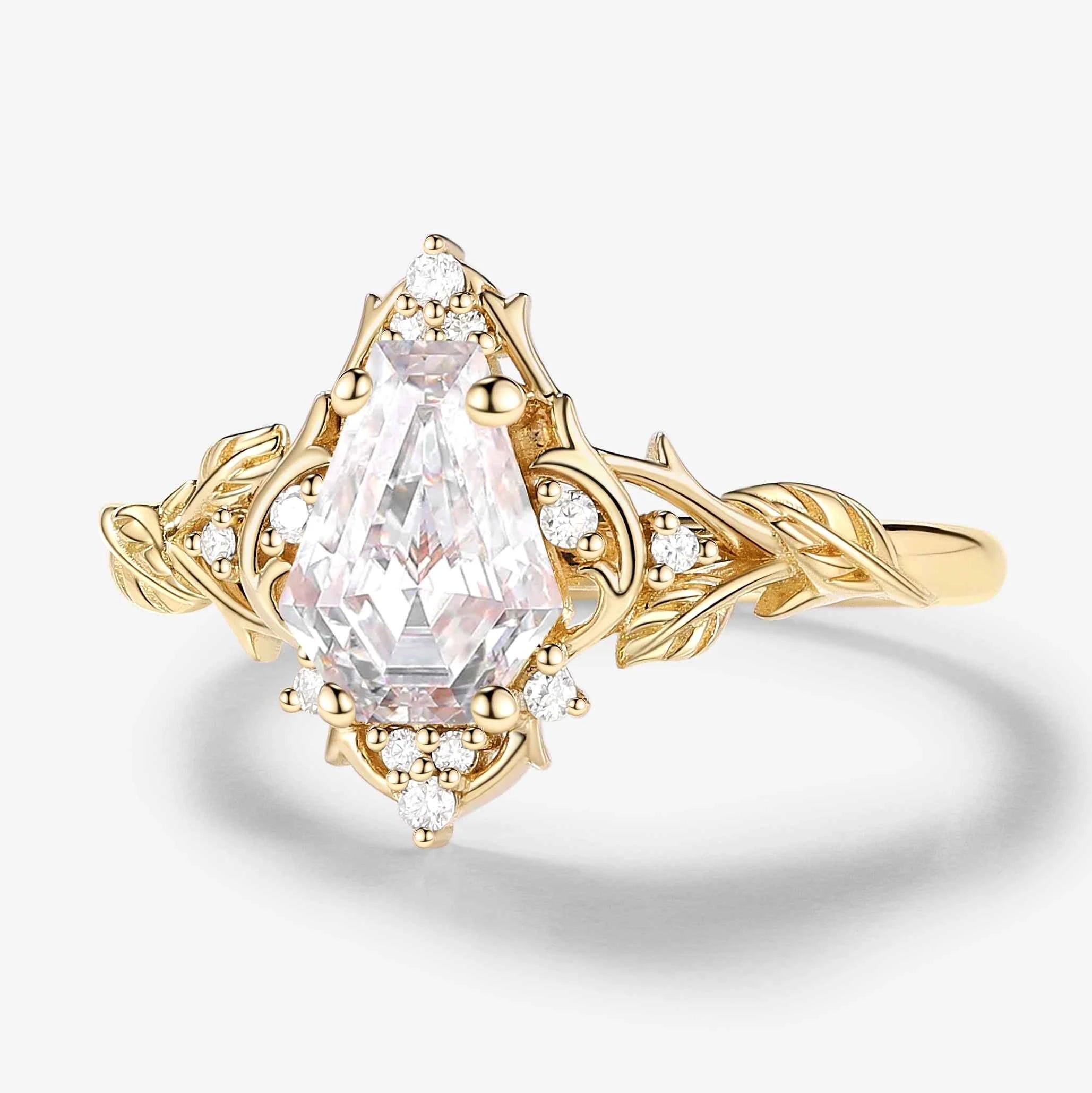 Nature-Inspired Coffin Cut Moissanite Thorn & Leaf Engagement Ring