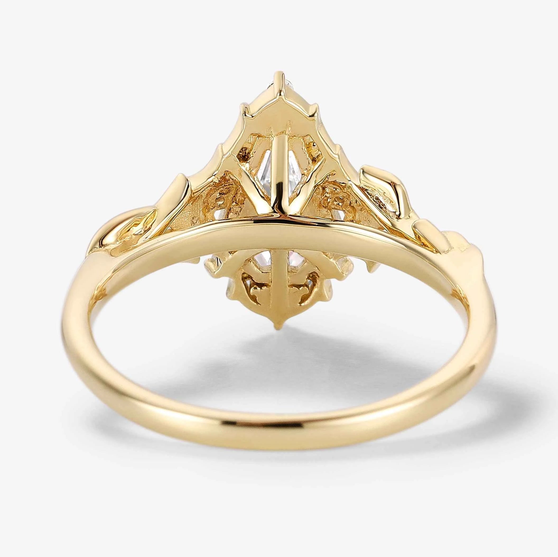 Nature-Inspired Coffin Cut Moissanite Thorn & Leaf Engagement Ring