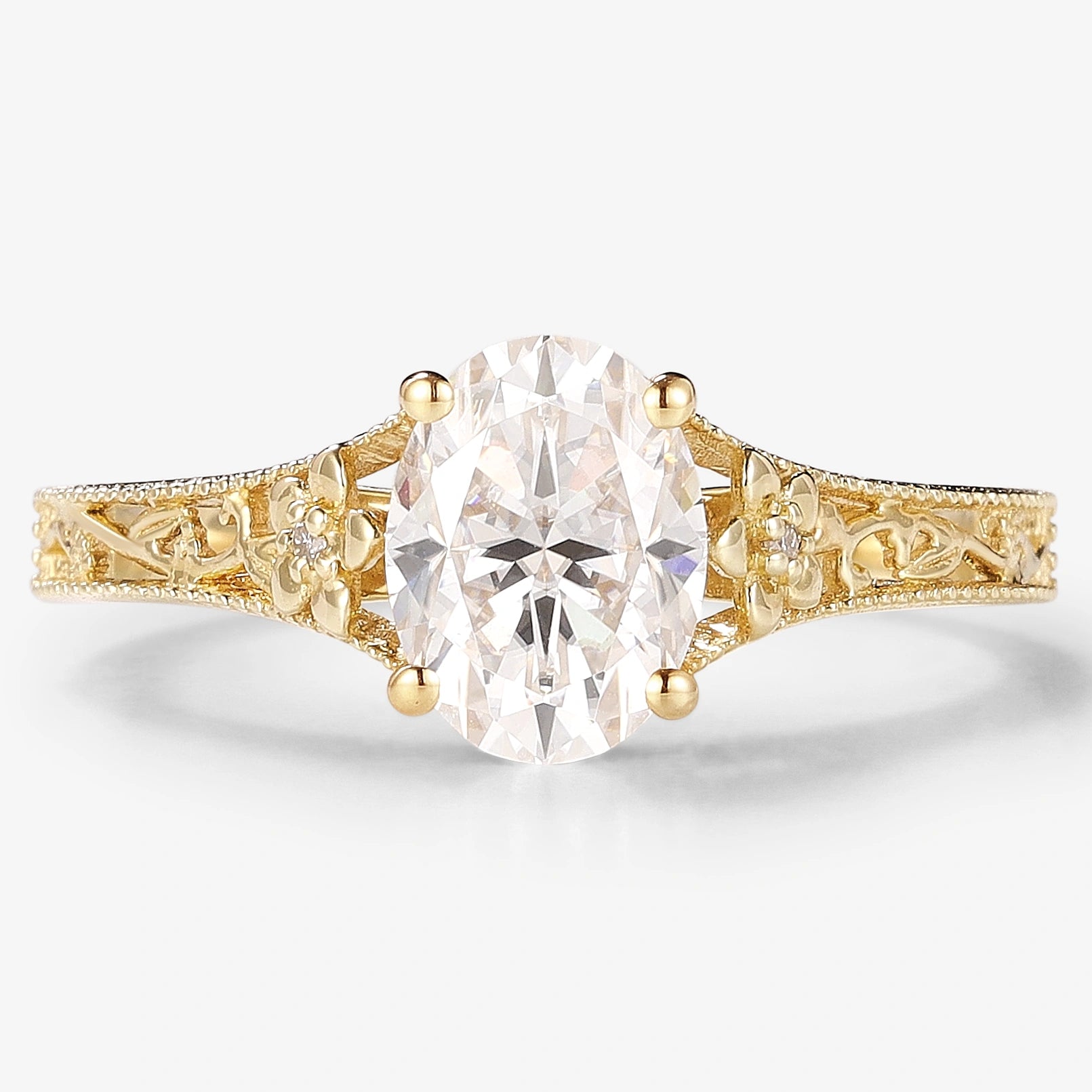 Vintage Victorian Oval Cut Moissanite Flora Engagement Ring - Lahela Jewelry