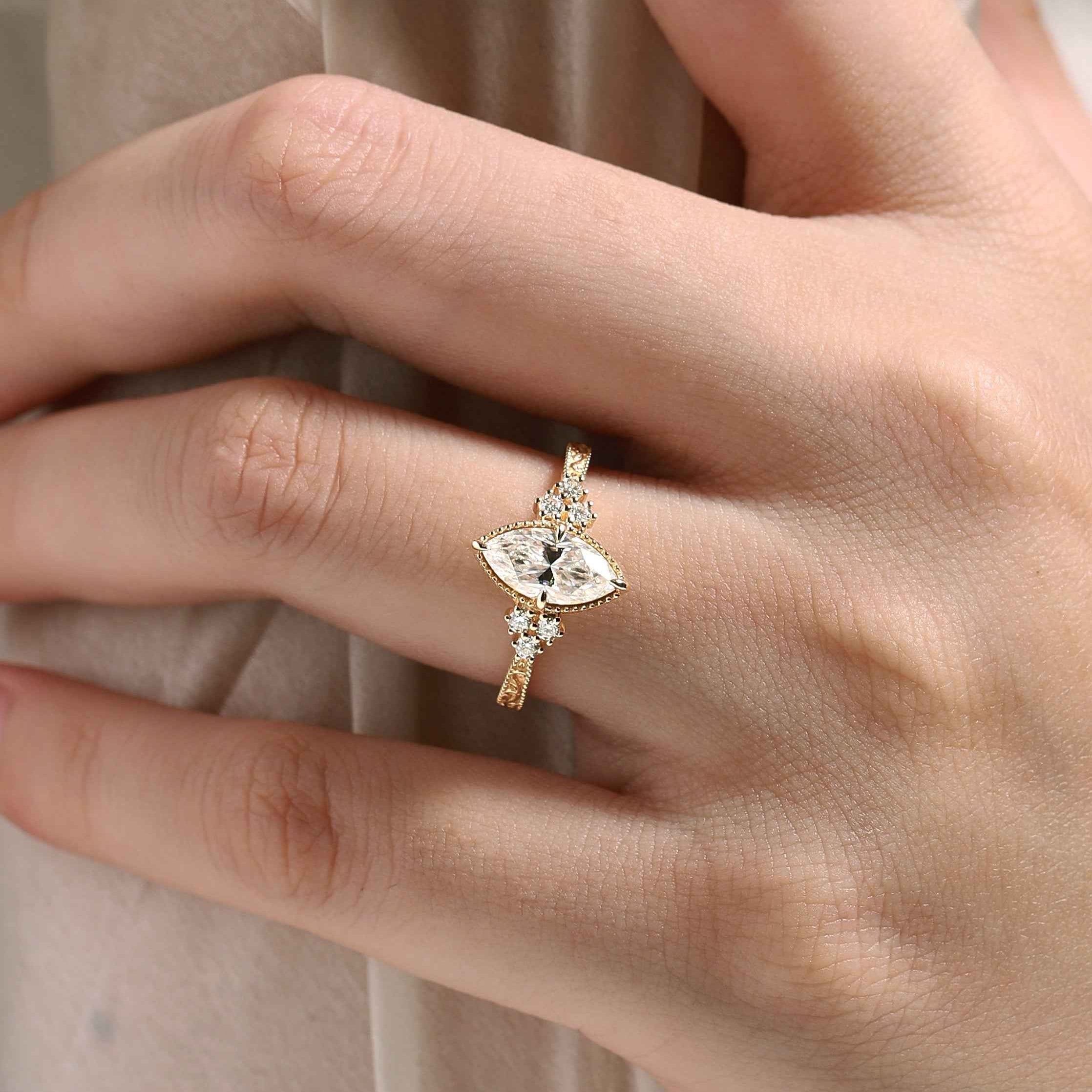 Vintage Victorian Style Marquise Cut 3ct Moissanite Ring