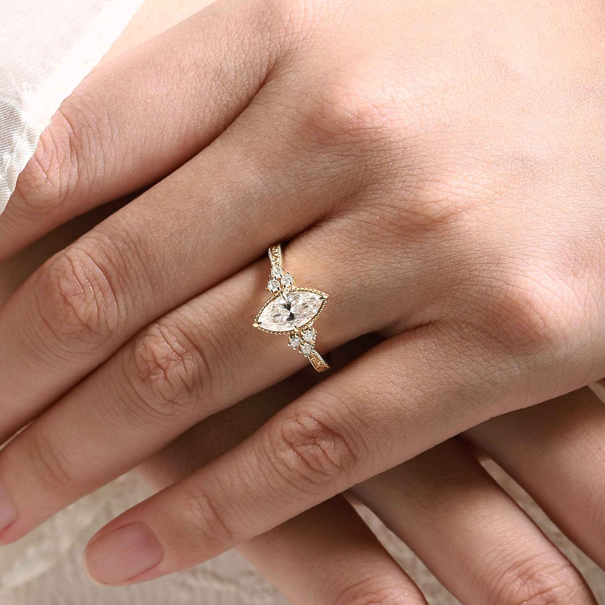 Vintage Victorian Style Marquise Cut 3ct Moissanite Ring