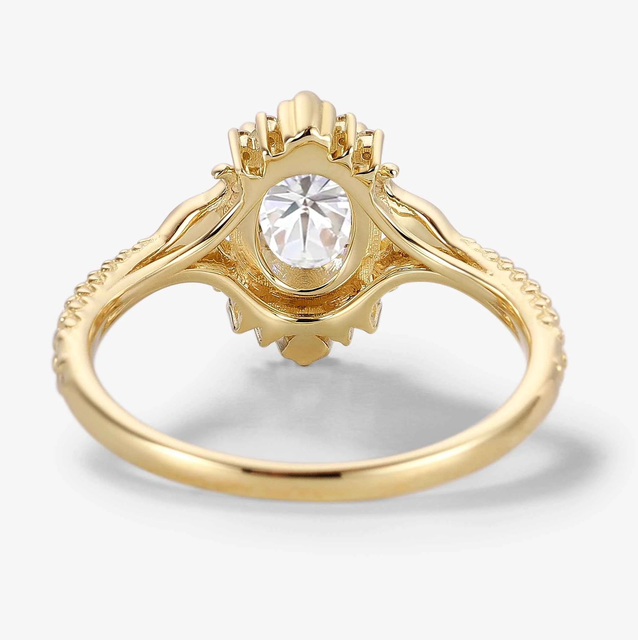 Vintage Ocean-Inspired Oval Cut Moissanite Mermaid Tail & Shell Engagement Ring