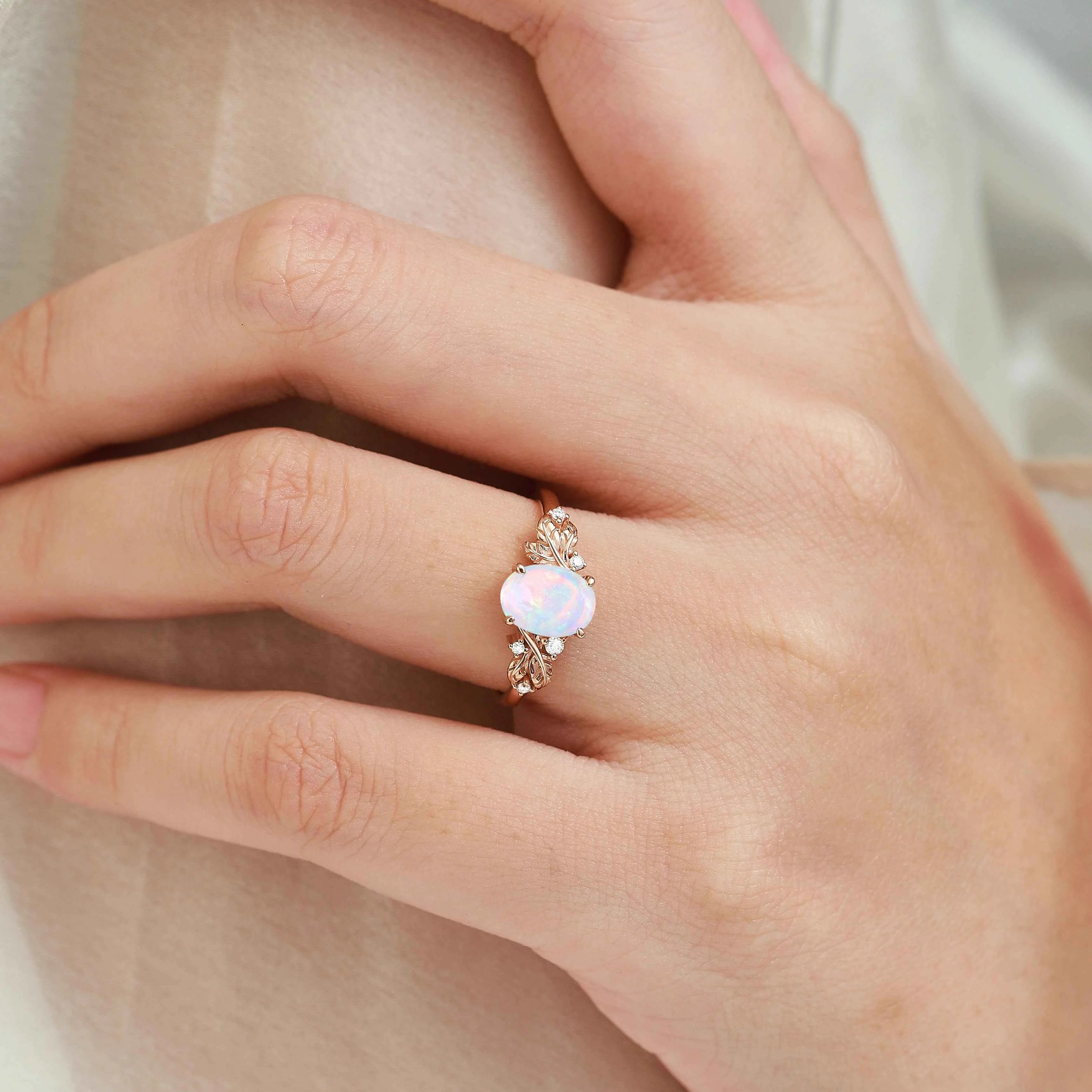 Nature-Inspired Elegance Oval Cut Opal Engagement Ring
