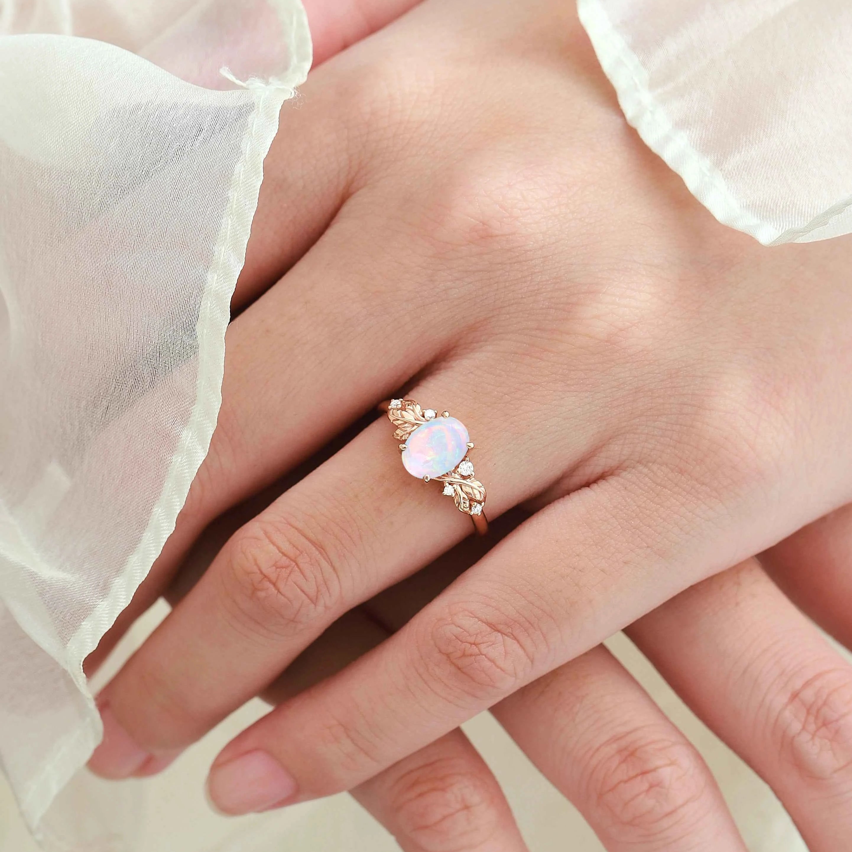Nature-Inspired Elegance Oval Cut Opal Engagement Ring