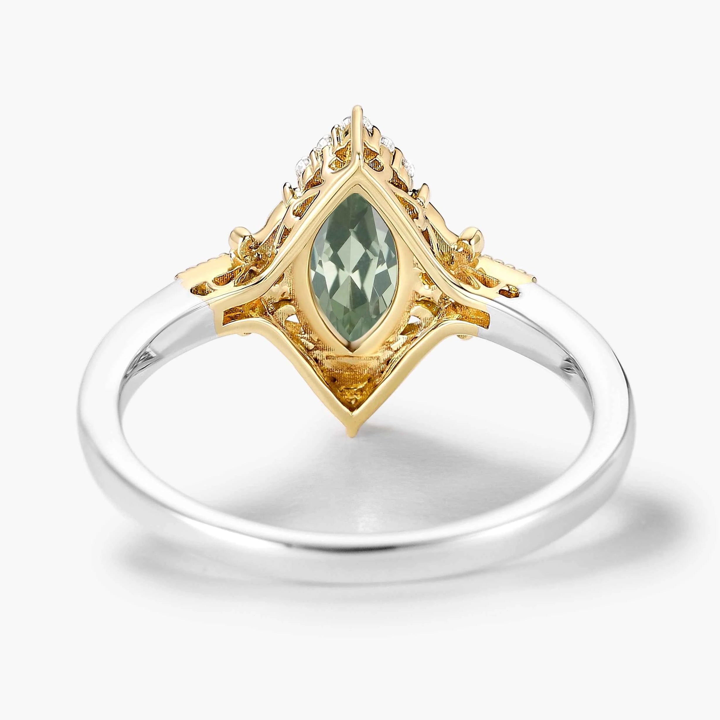Bezel Setting & Milgrain Detailing Marquise-Cut Green Tsavorite Engagement Ring