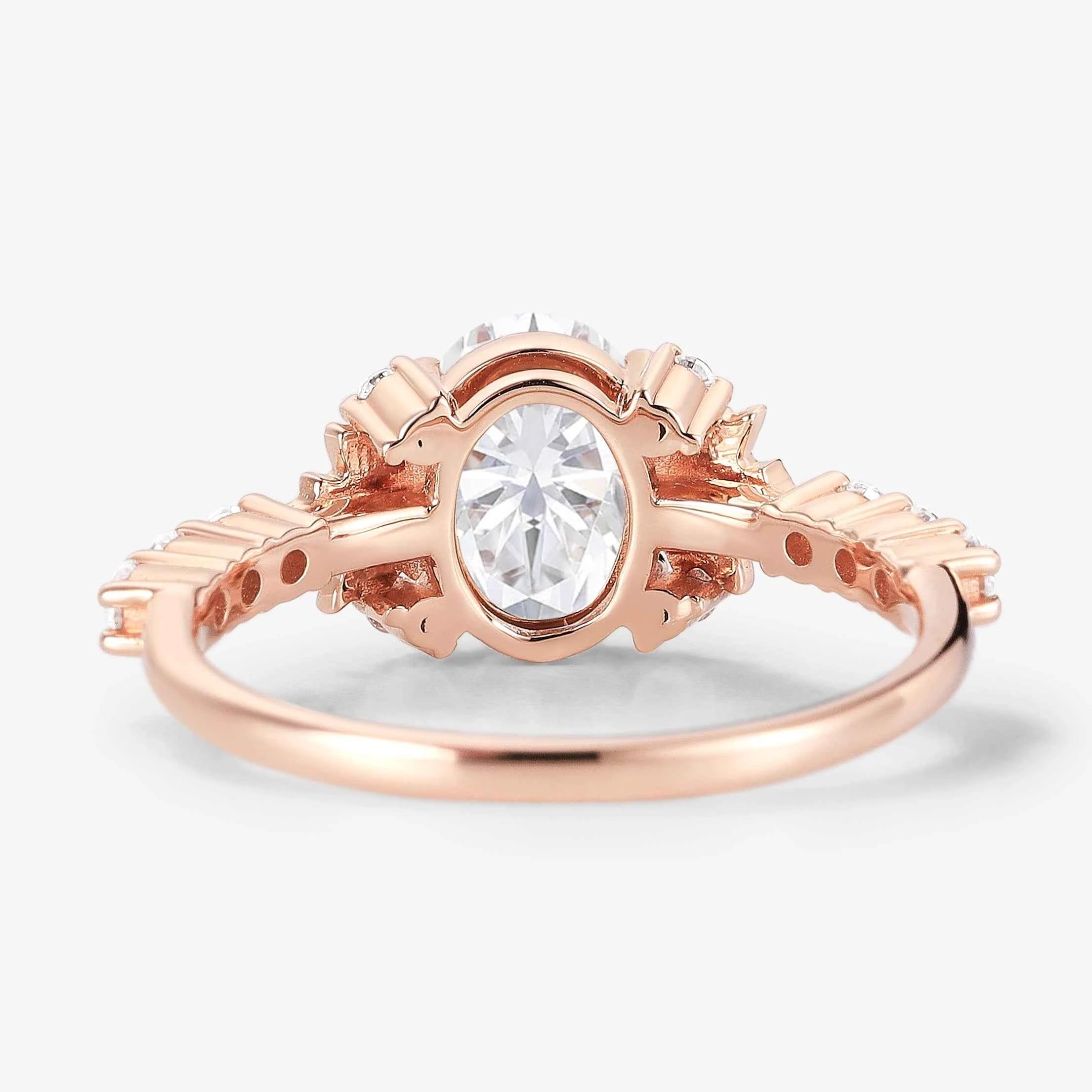 Maple Leaf Design Oval-Cut Moissanite Pavé Engagement Ring