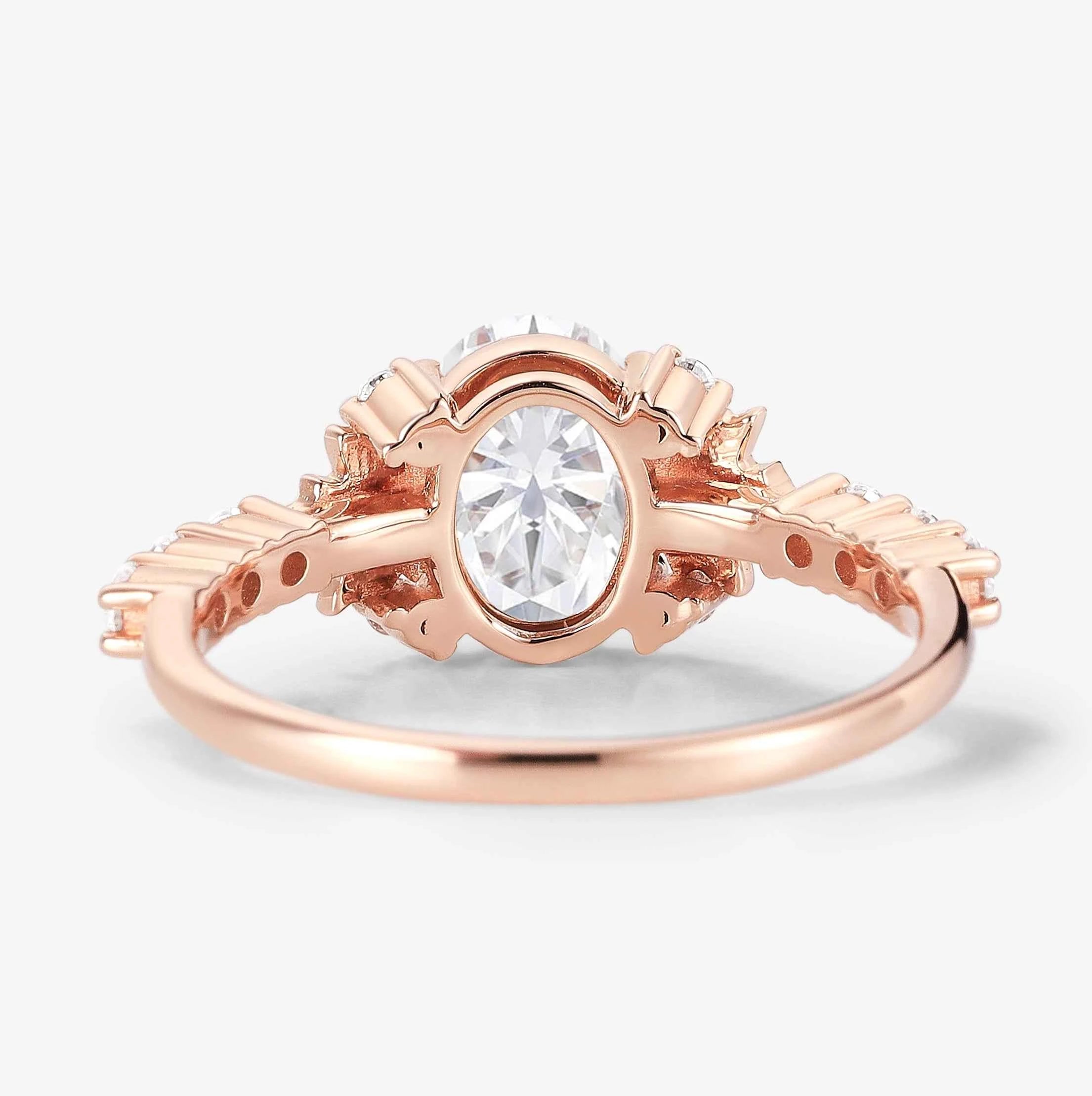 Maple Leaf Design Oval-Cut Moissanite Pavé Engagement Ring