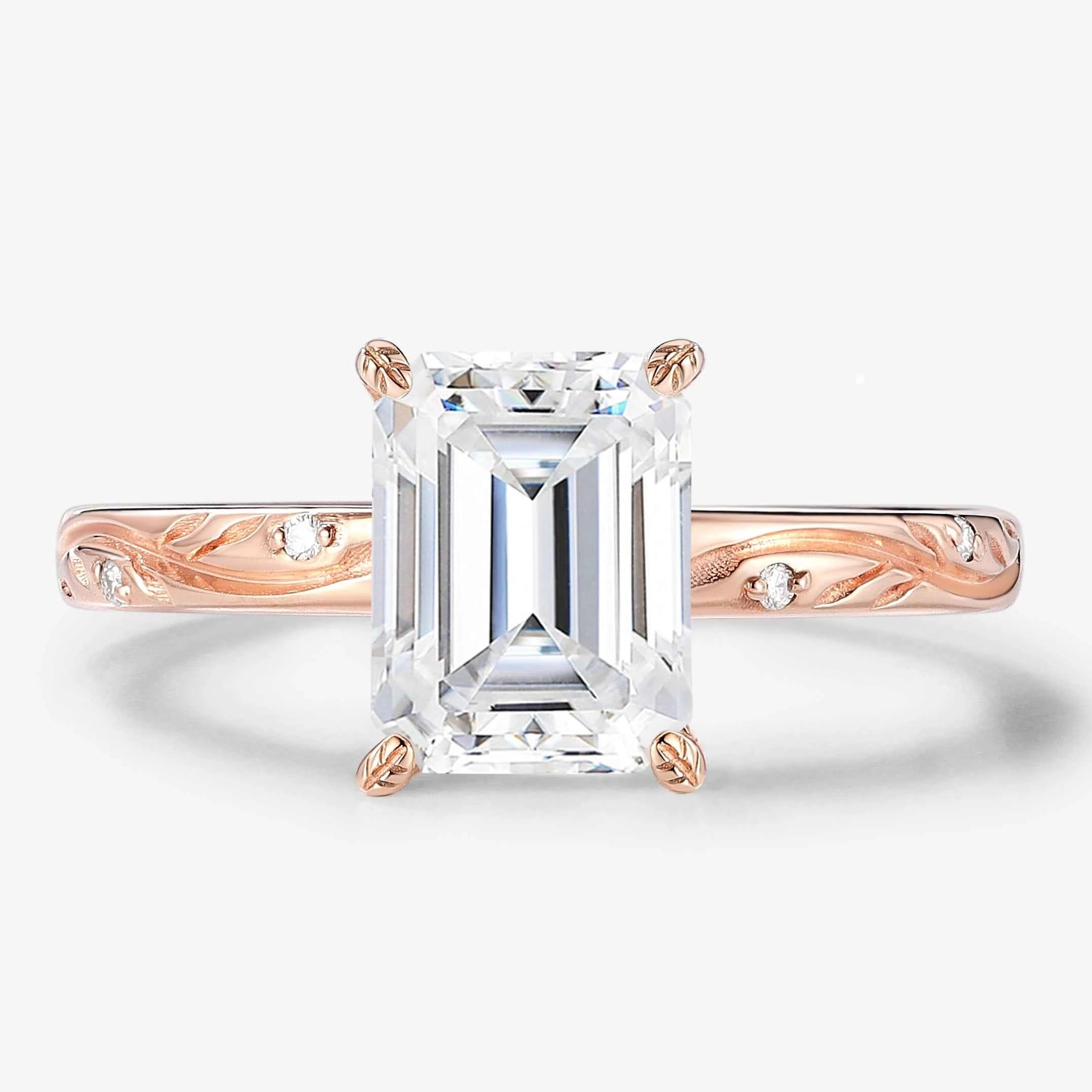 Minimalist Elegance Leaf Prong Emerald Cut Moissanite Engagement Ring