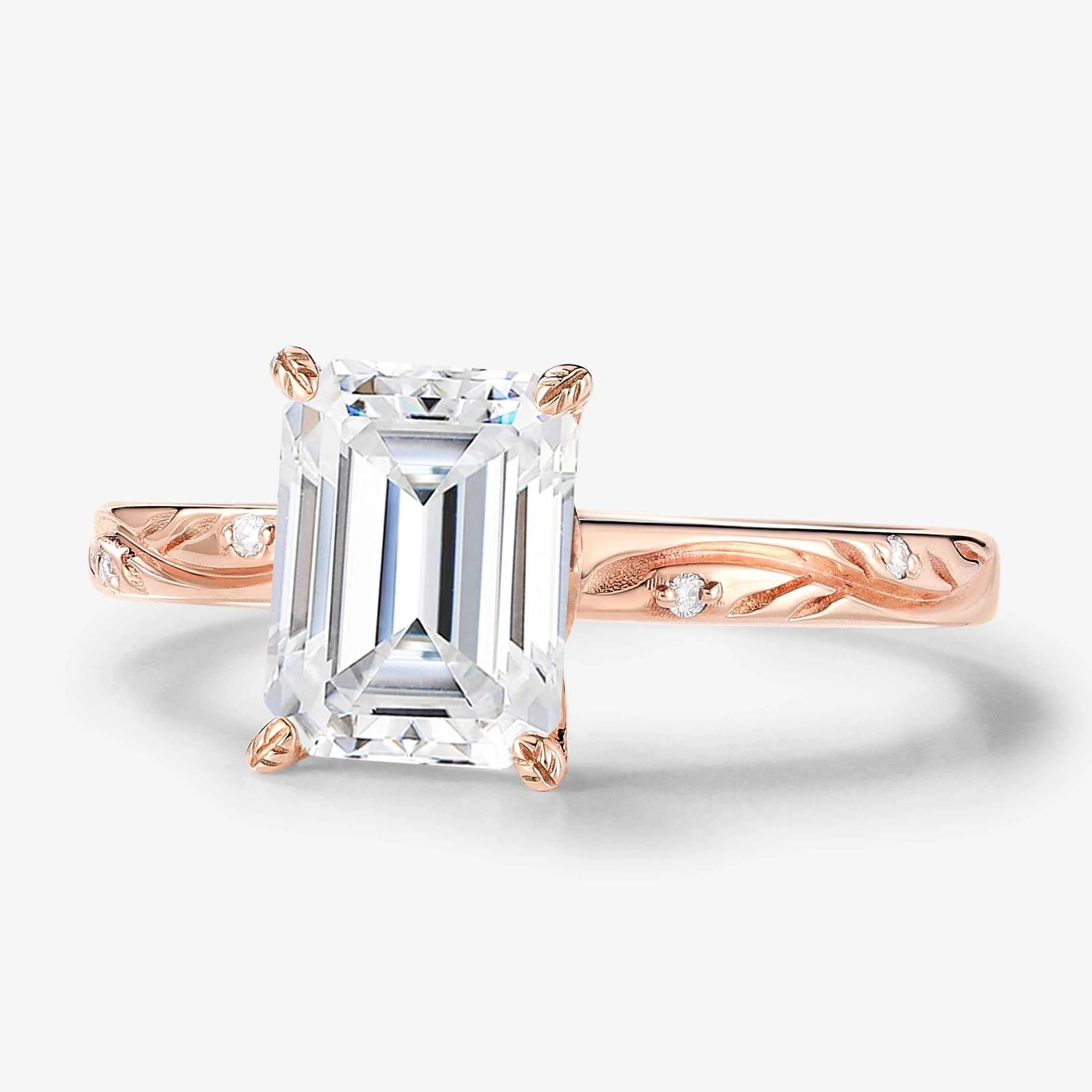 Minimalist Elegance Leaf Prong Emerald Cut Moissanite Engagement Ring