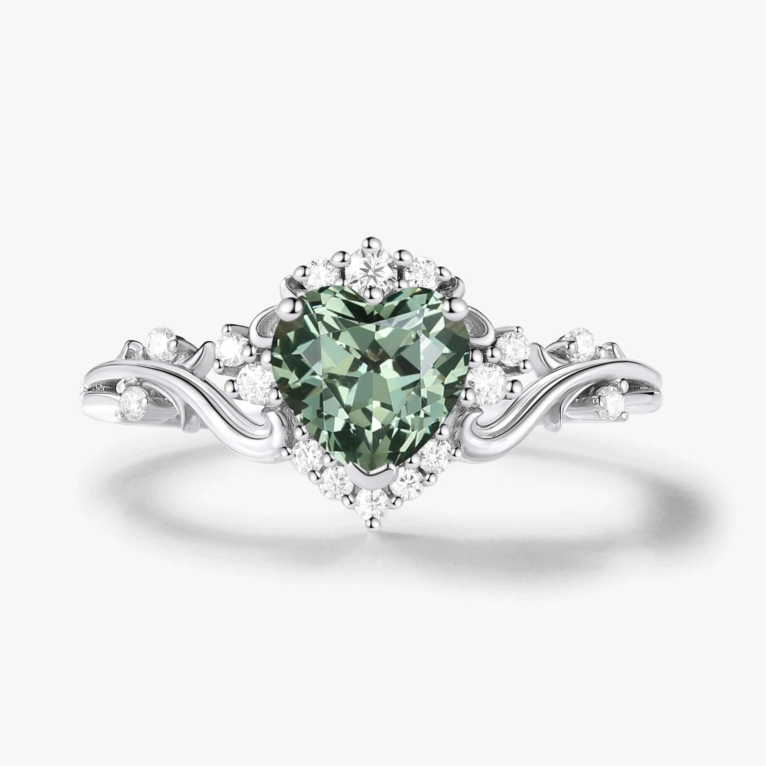 Heart-Cut Teal Sapphire & Moissanite Cluster Nature-Inspired Engagement Ring