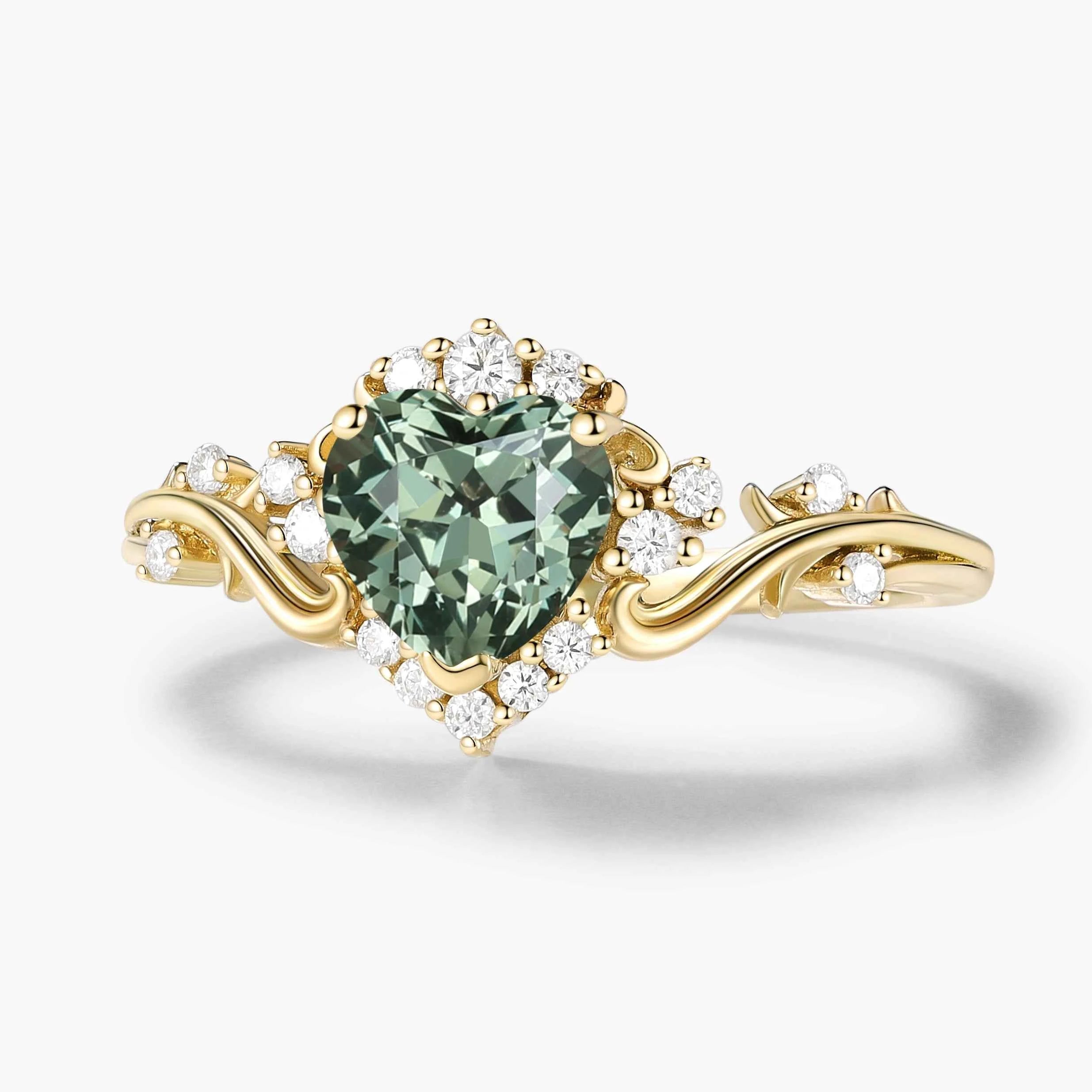 Heart-Cut Teal Sapphire & Moissanite Cluster Nature-Inspired Engagement Ring