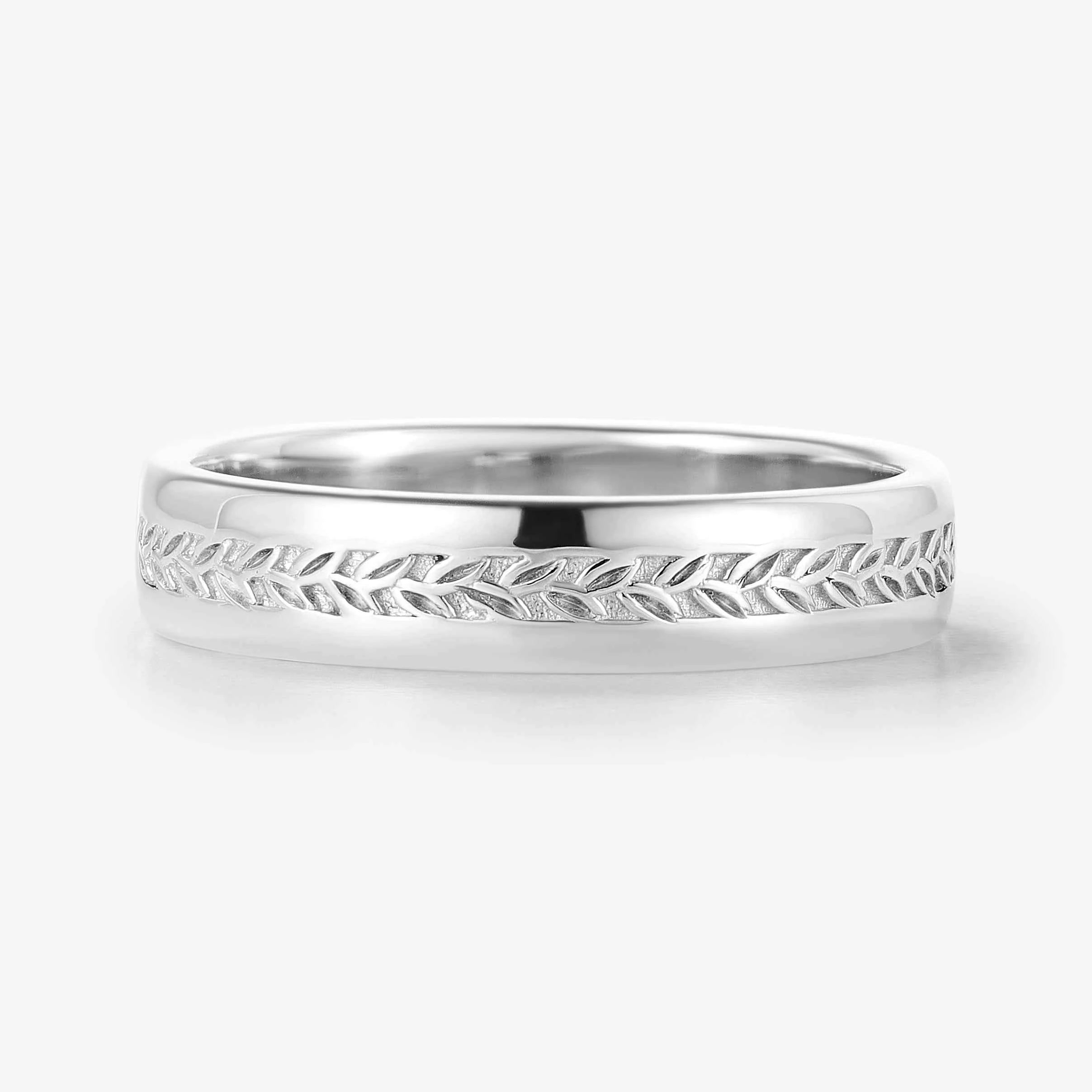 Nature-Inspired Leaf Pattern Men's Wedding Band