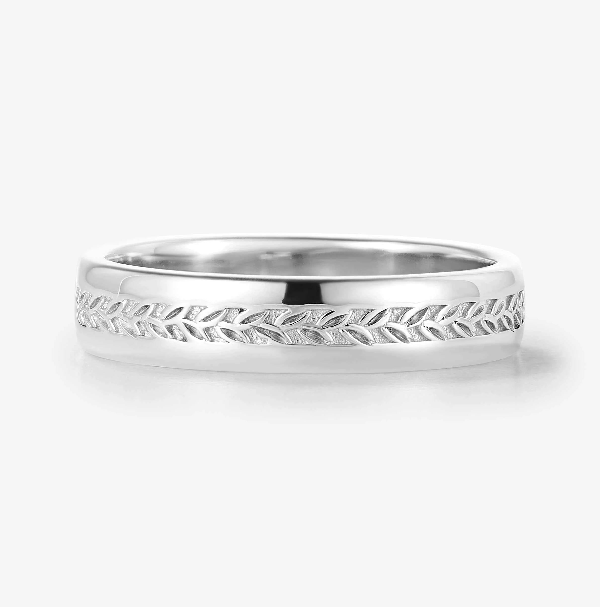 Nature-Inspired Leaf Pattern Men's Wedding Band