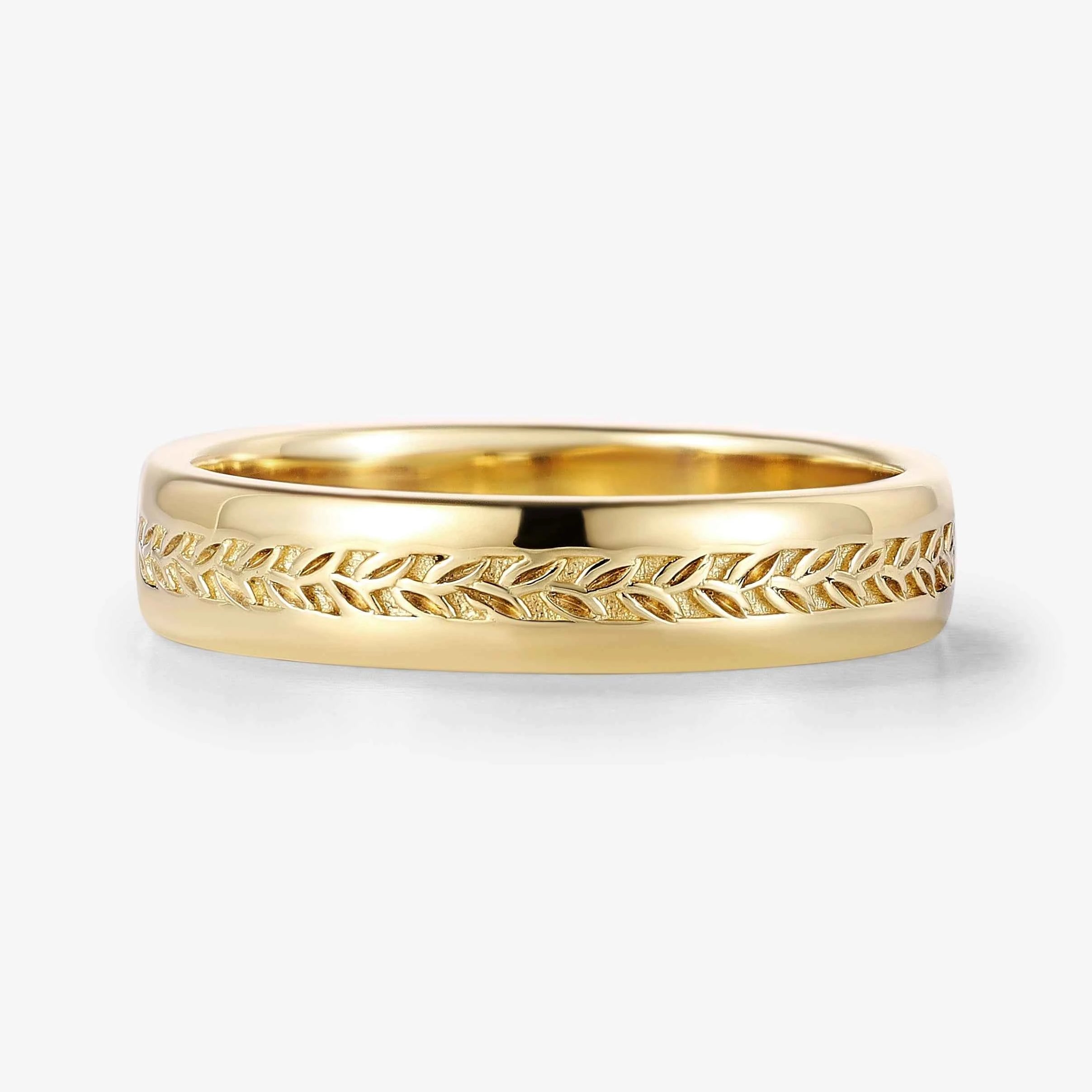 Nature-Inspired Leaf Pattern Men's Wedding Band