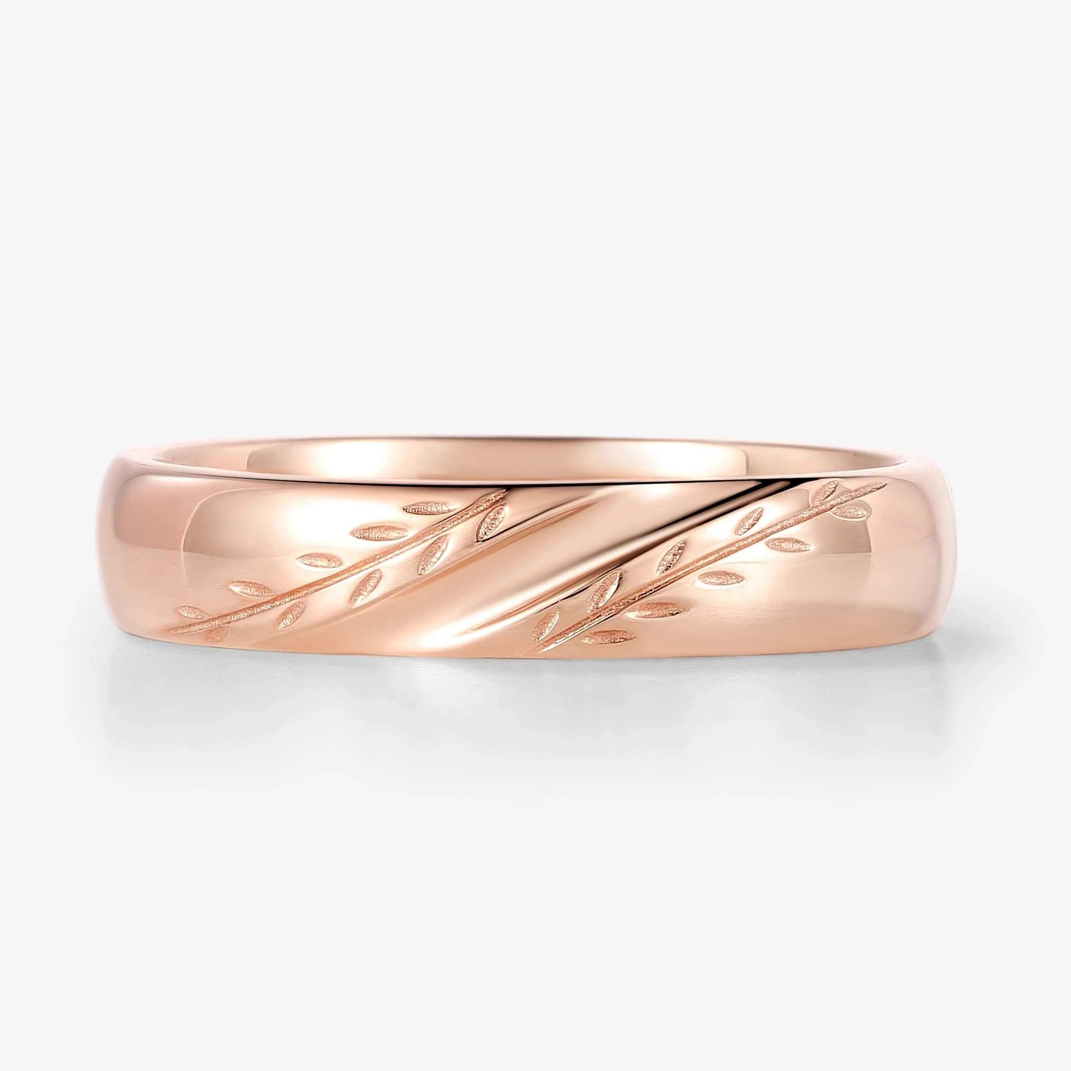 Timeless Nature-Inspired Leaf Engraved Men's Wedding Band