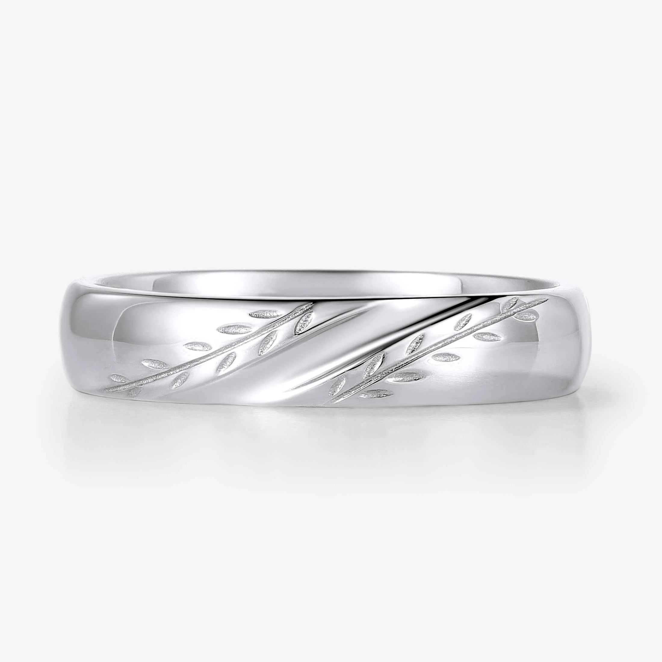 Timeless Nature-Inspired Leaf Engraved Men's Wedding Band