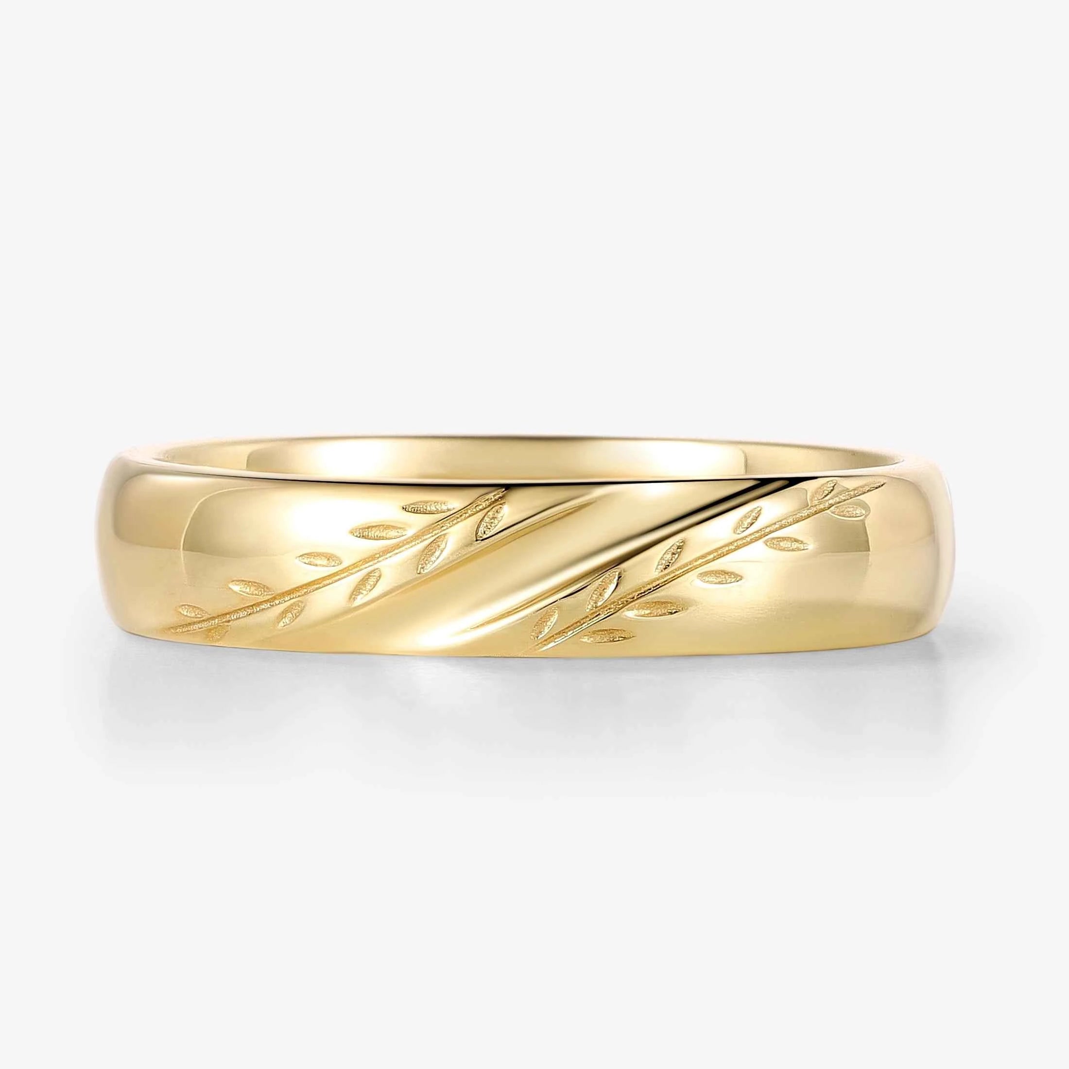 Timeless Nature-Inspired Leaf Engraved Men's Wedding Band